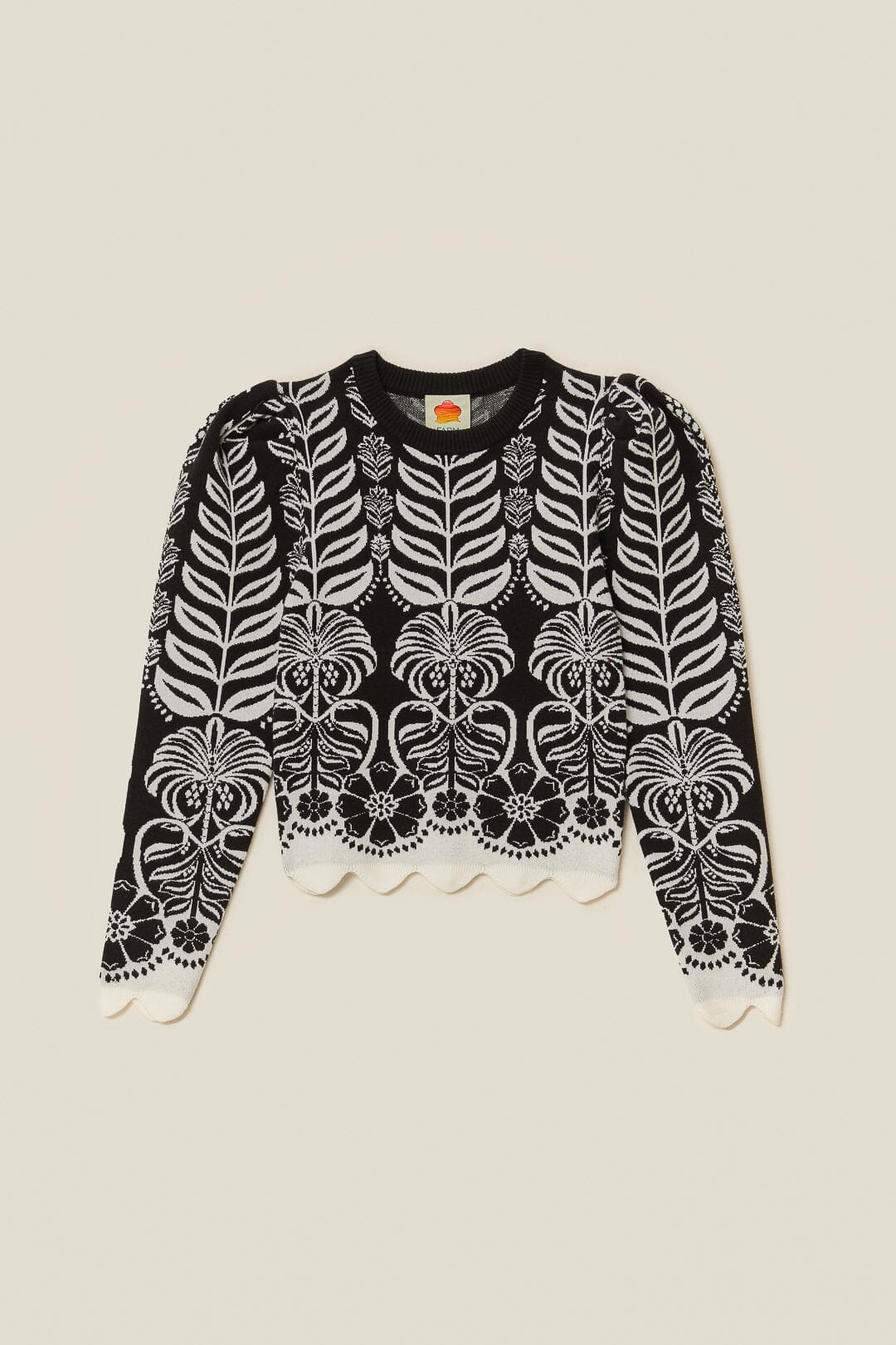 Black Ainika Tropical Splendor Puff Sleeve Knit Blouse - Image 5
