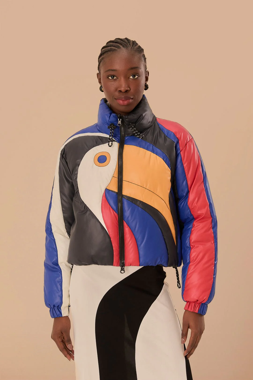 Multicolor Amanda Stripes Toucan Reversible Puffer Jacket - Image 3