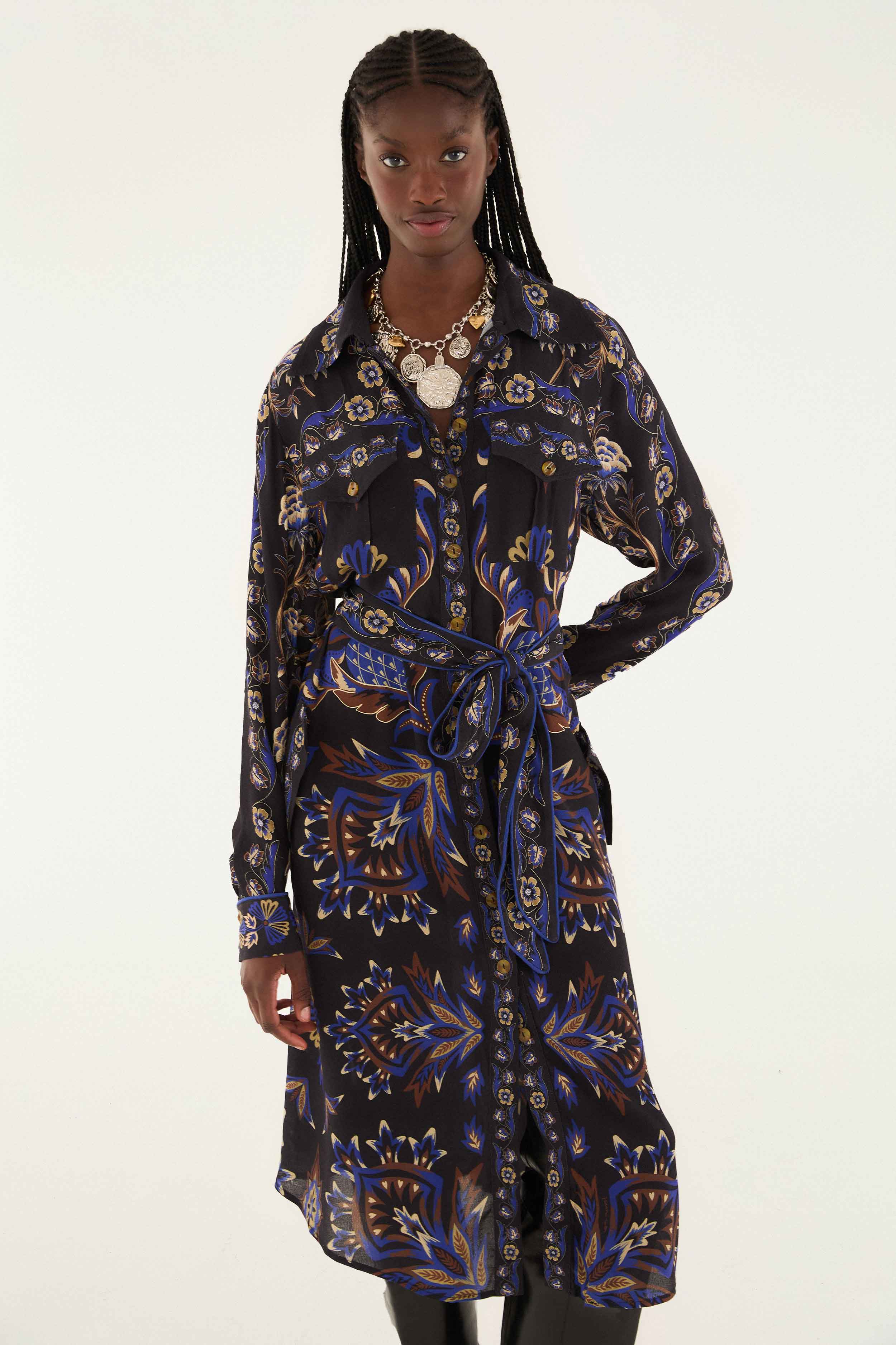 Black Arabesque Mix Scarves Midi Dress - Image 2