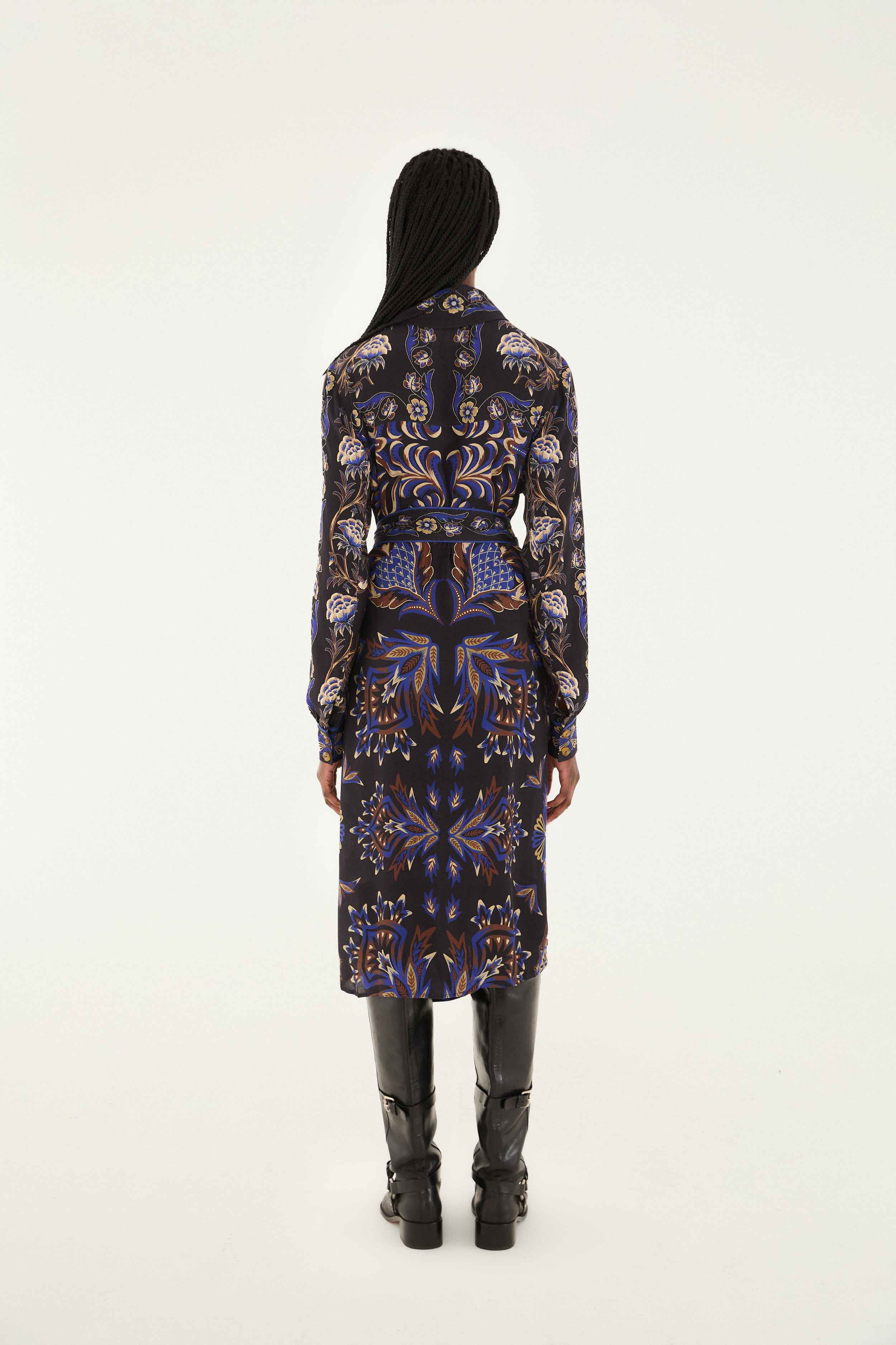 Black Arabesque Mix Scarves Midi Dress - Image 3