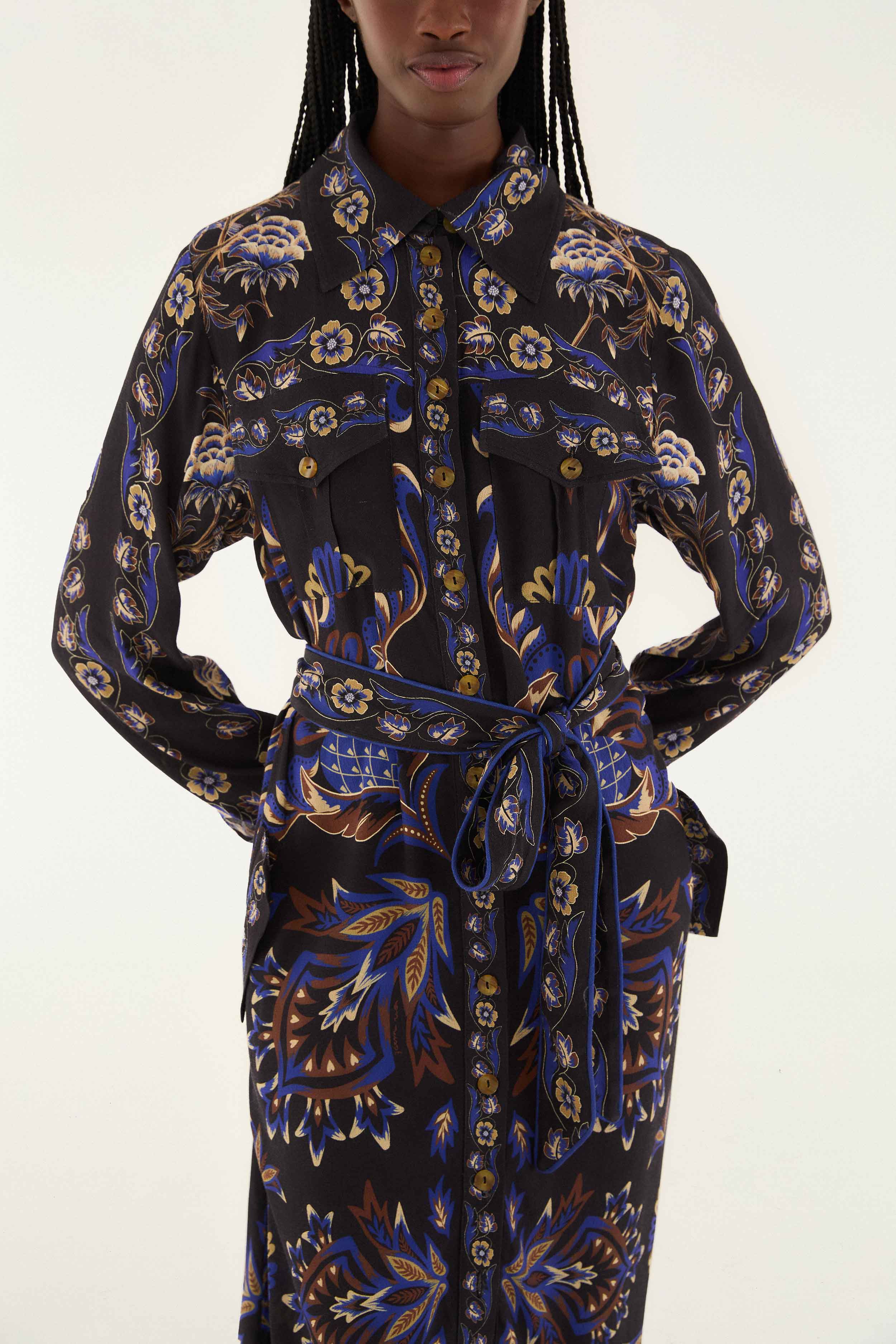 Black Arabesque Mix Scarves Midi Dress - Image 4