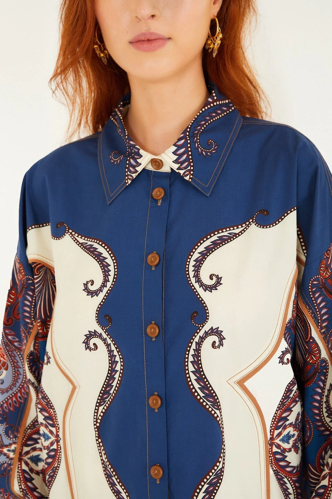 Sand Arabesque Scarf Collared Organic Cotton Shirt - Image 2