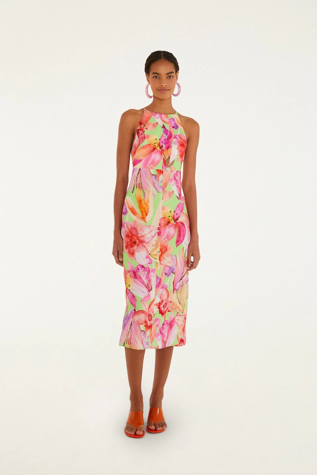 Multicolor Artsy Flora Euroflax™ Premium Linen Midi Dress