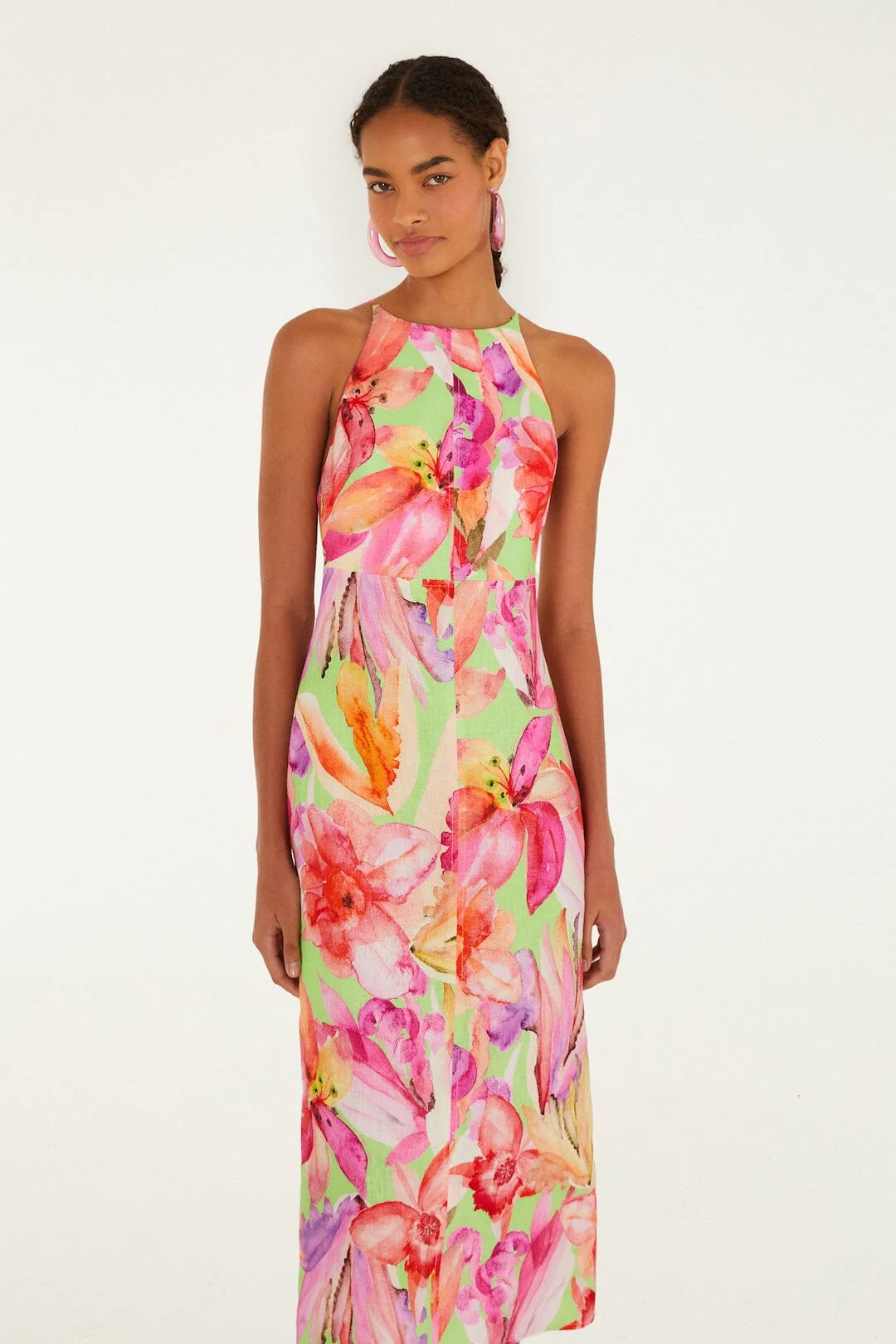 Multicolor Artsy Flora Euroflax™ Premium Linen Midi Dress - Image 4