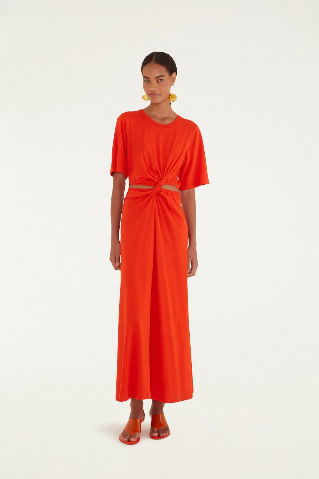Red Artsy Flora Cut-Out Organic Cotton Maxi Dress