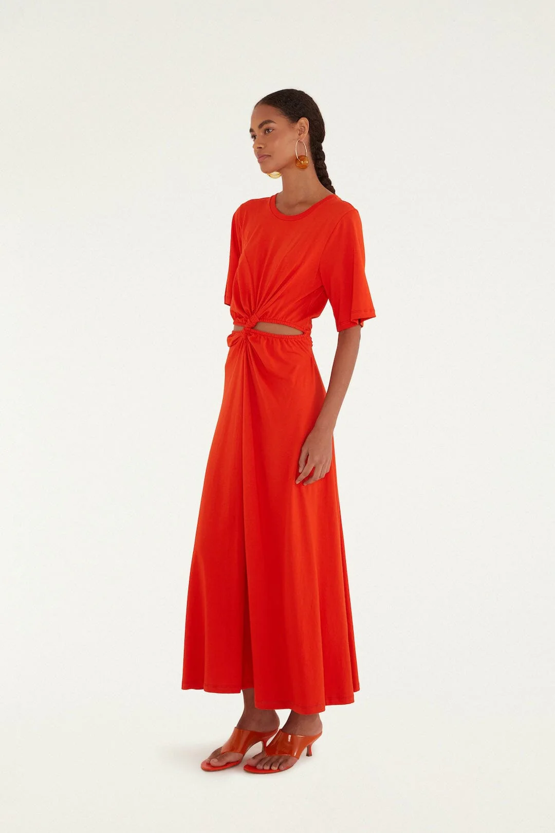 Red Artsy Flora Cut-Out Organic Cotton Maxi Dress - Image 4