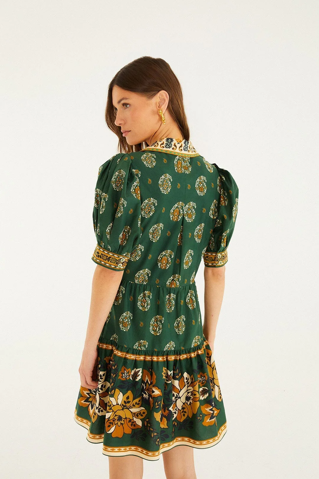Green Ayla Short Puff Sleeve Organic Cotton Mini Dress - Image 3