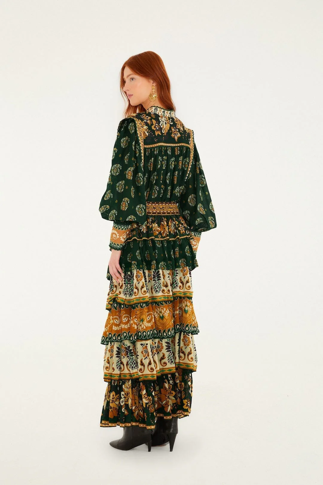 Green Ayla Mixed Scarves Layered Maxi Skirt - Image 3