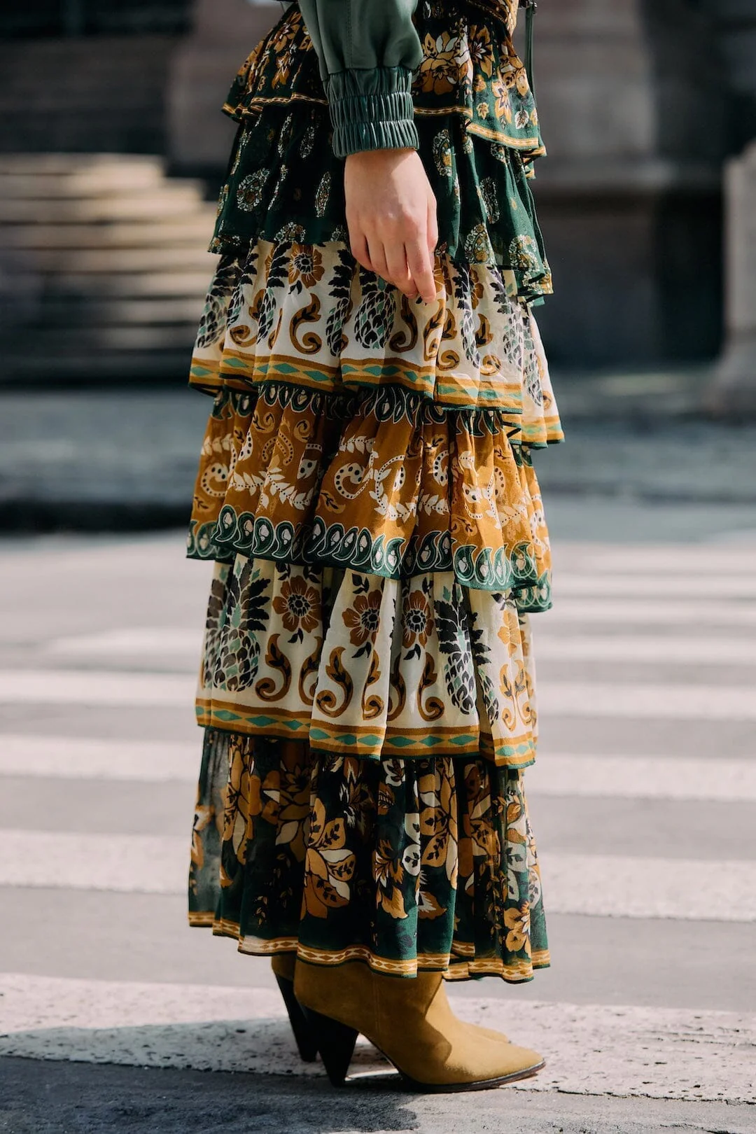 Green Ayla Mixed Scarves Layered Maxi Skirt - Image 4