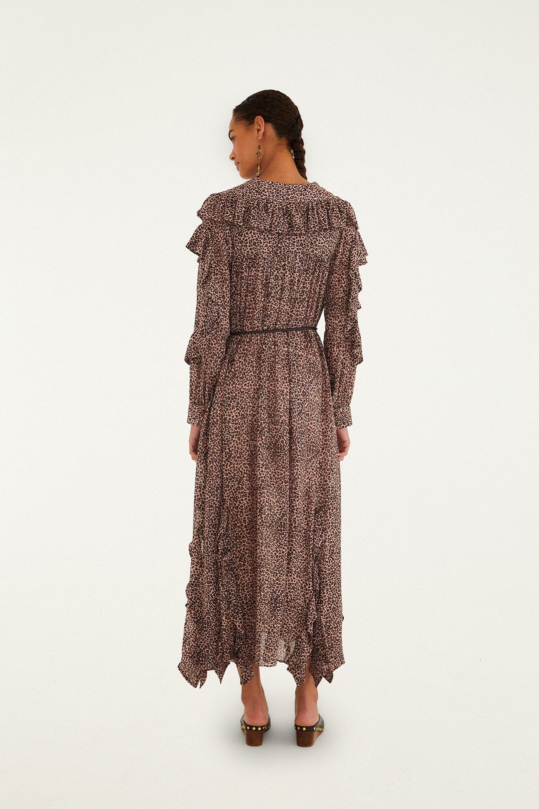 Pink Baby Leopard Long Sleeve Angled Frill Maxi Dress - Image 3