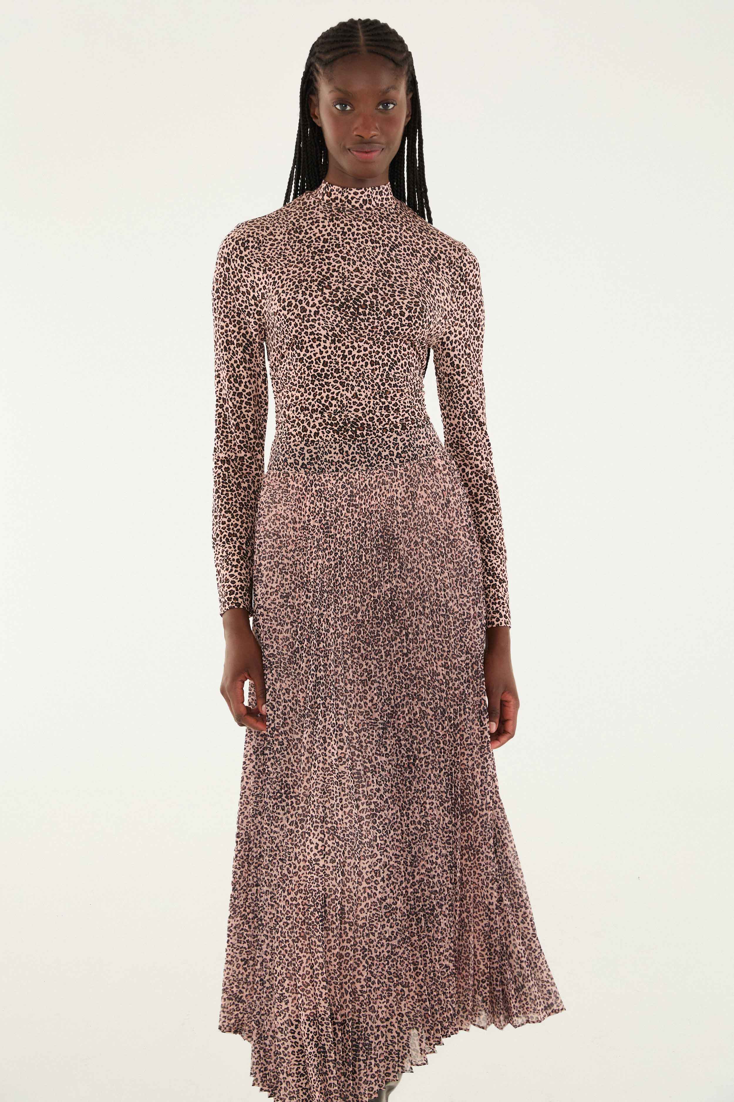 Pink Baby Leopard Pleated Maxi Skirt - Image 3