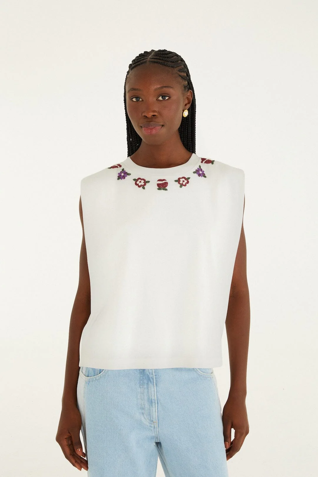 Off-White Beaded Flowers T-Shirt - Image 4