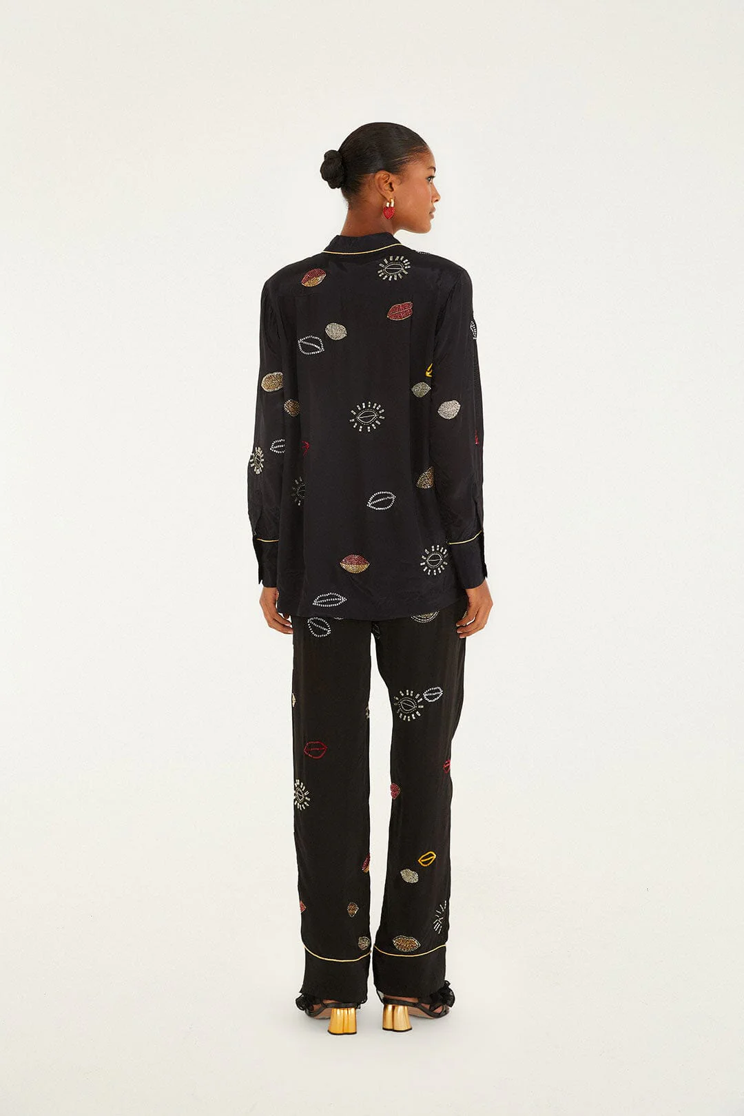 Black Beaded Kisses Side Pockets Pajama Pants - Image 4