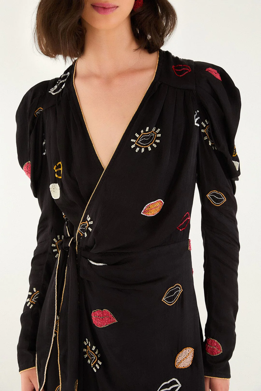 Black Beaded Kisses Lenzing™ Ecovero™ Viscose Wrap Mini Dress - Image 3