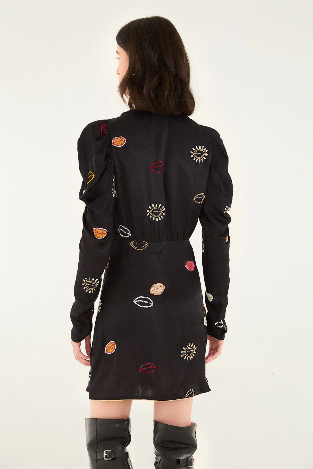 Black Beaded Kisses Lenzing™ Ecovero™ Viscose Wrap Mini Dress - Image 4