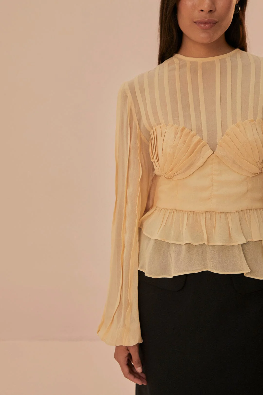 Beige Pleated Bust Blouse - Image 3