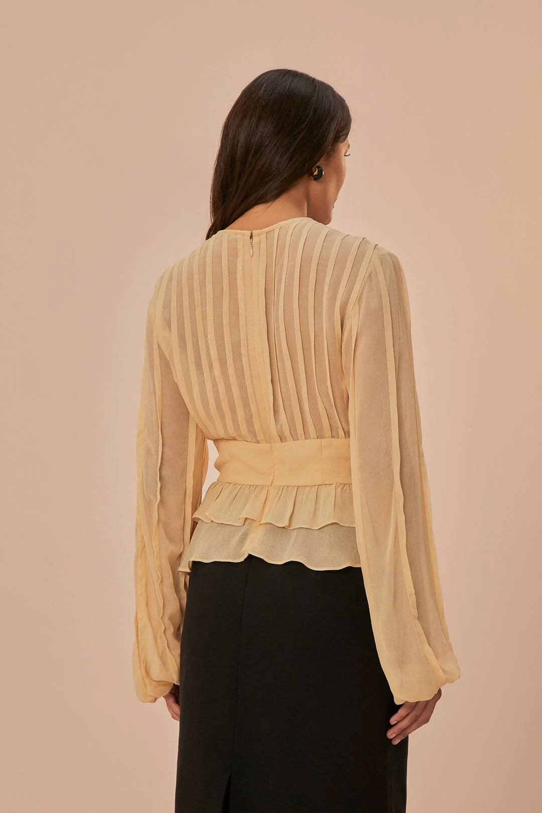 Beige Pleated Bust Blouse - Image 4