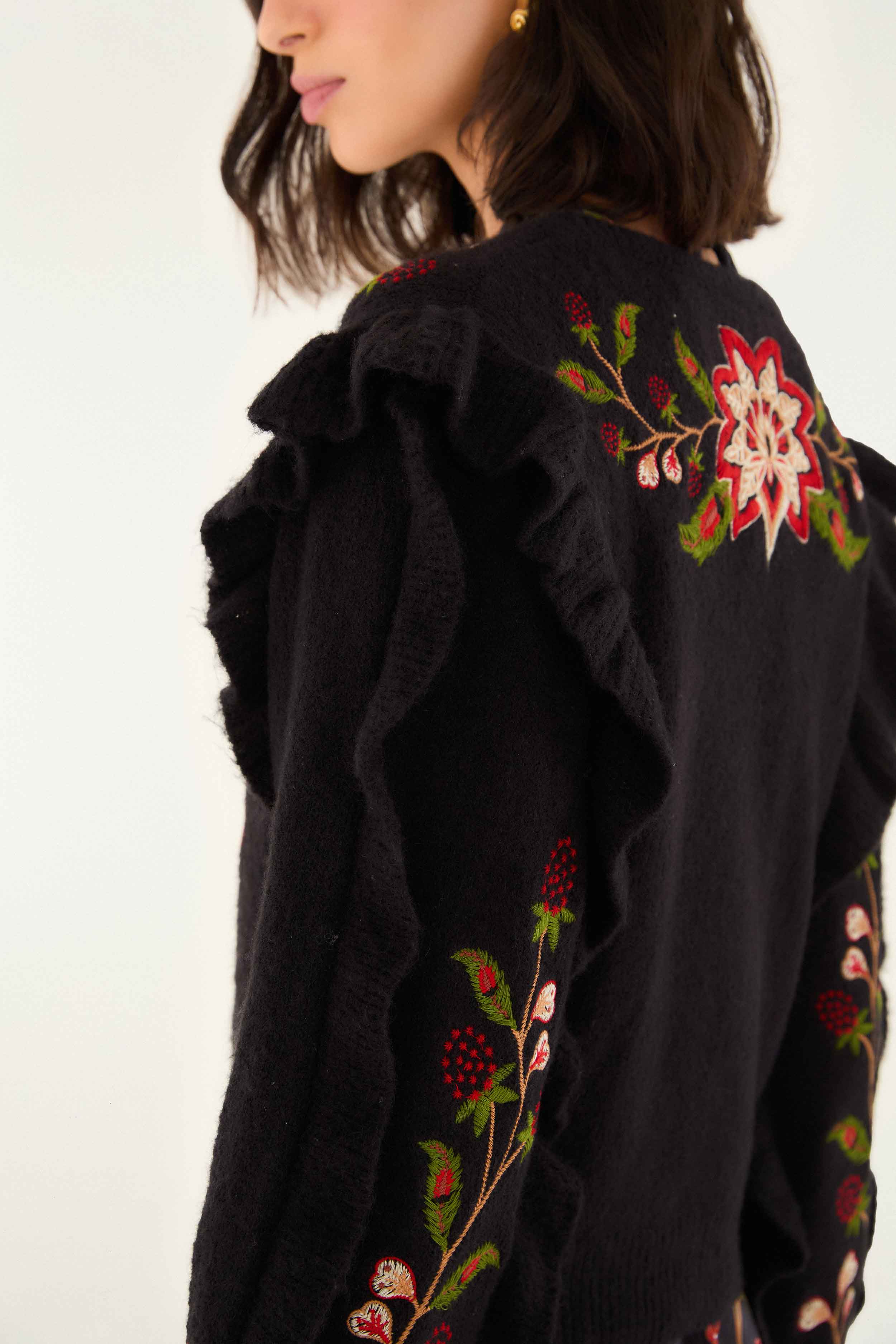 Black Berry Embroidery Knit Cardigan - Image 5
