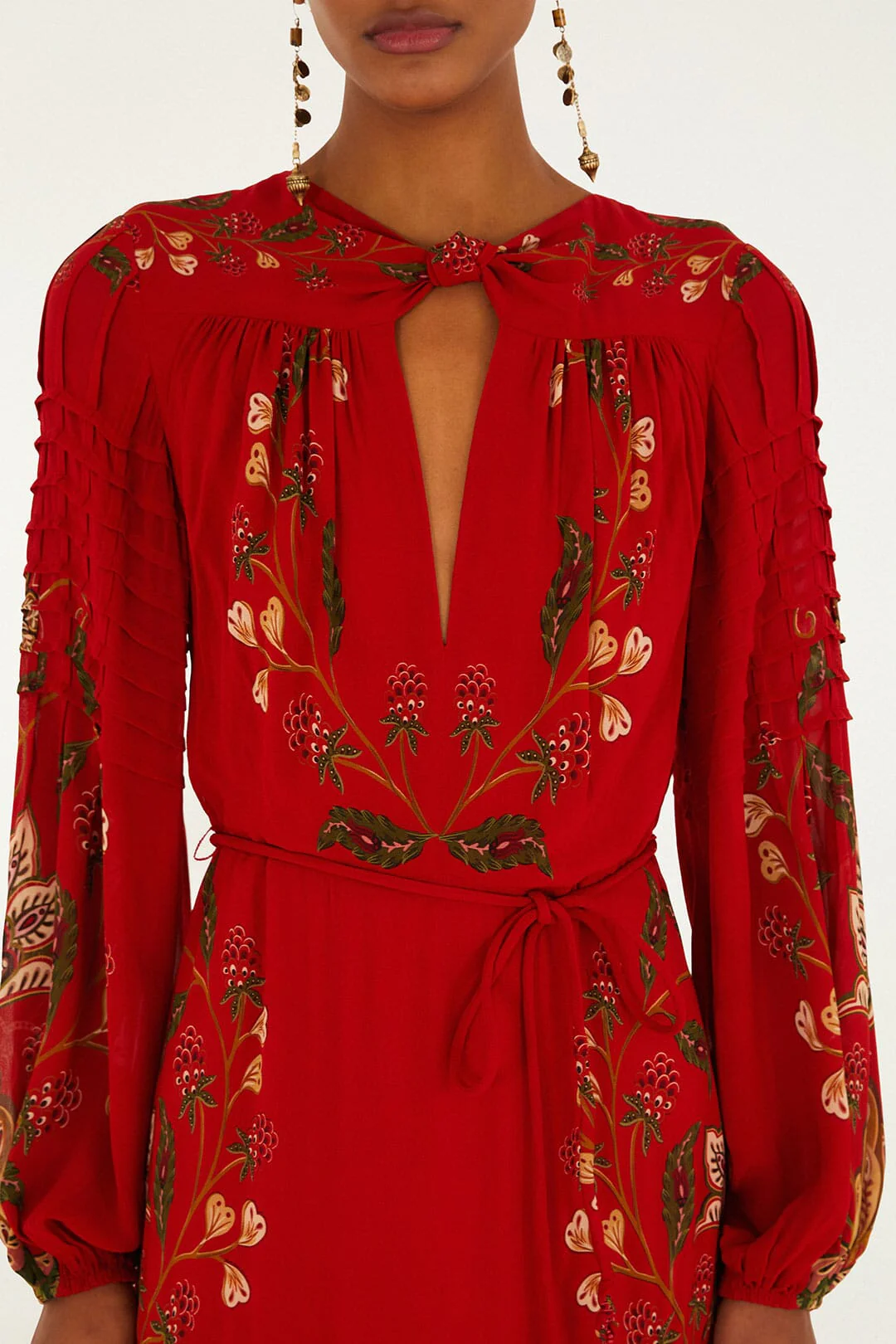 Red Berry Garden Long Sleeve Pleated Maxi Dress - Image 3