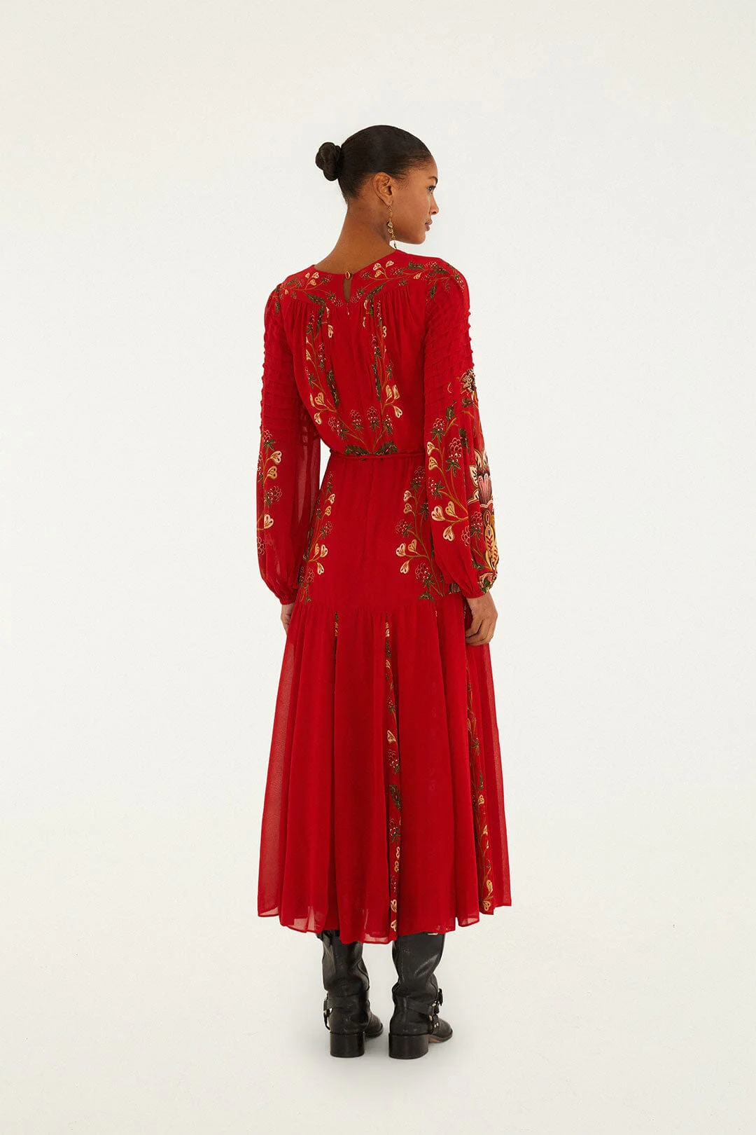 Red Berry Garden Long Sleeve Pleated Maxi Dress - Image 4