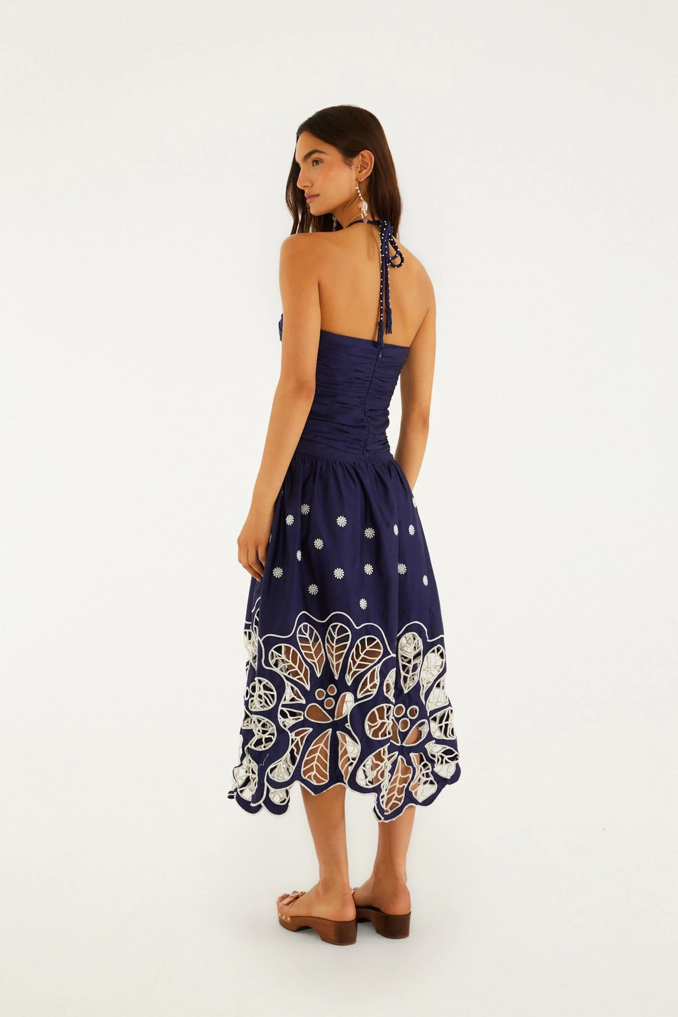 Navy Blue Embroidered Richelieu Midi Dress - Image 3