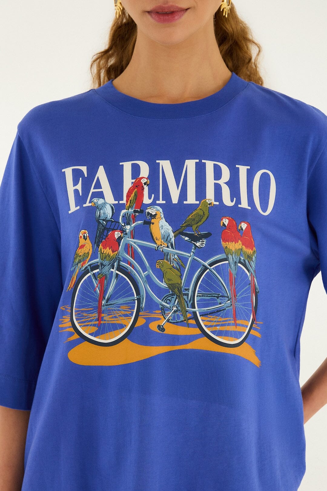 Blue Bike Birds Organic Cotton T-Shirt - Image 2