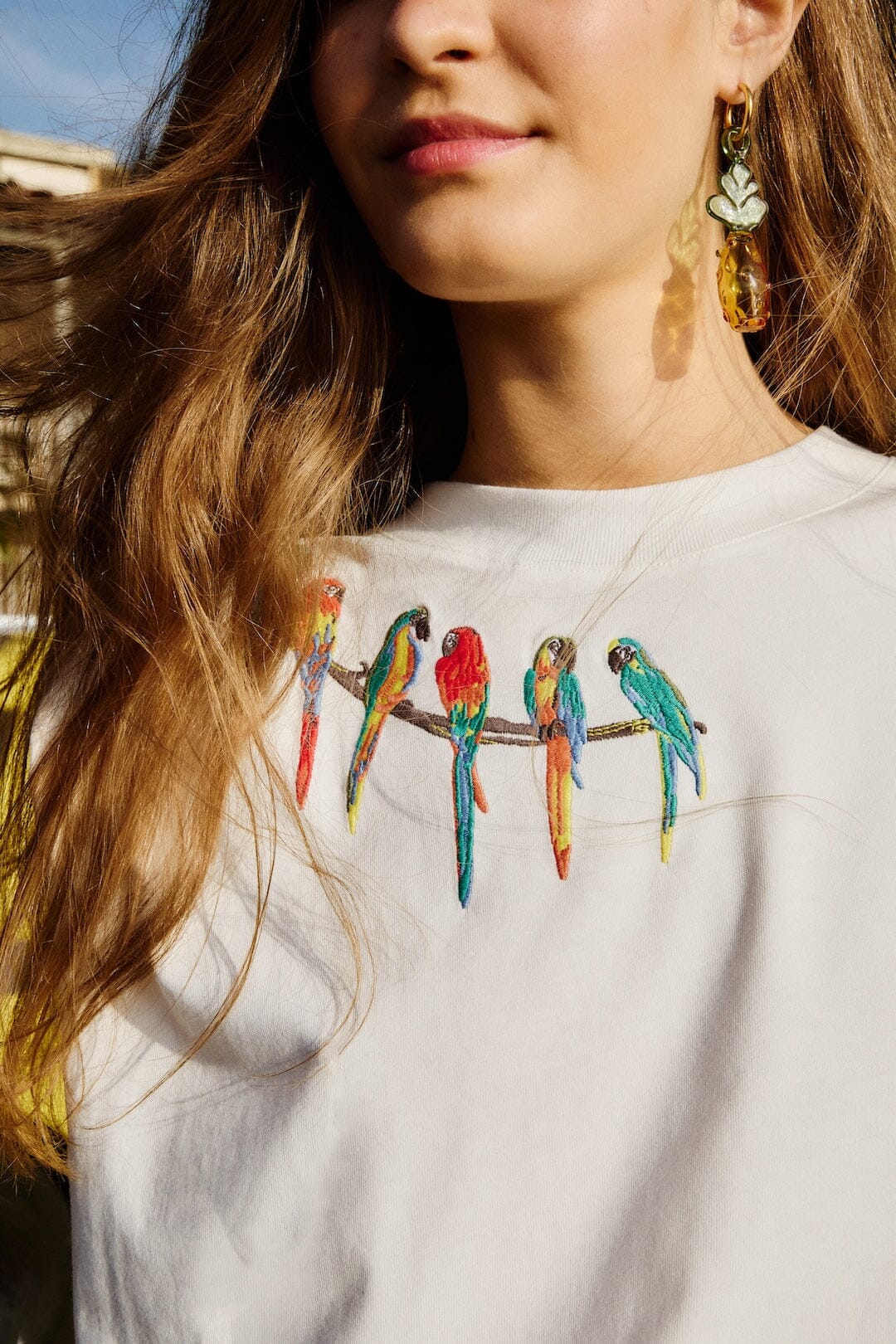 Off-White Birds On Branch Embroidered Organic Cotton T-Shirt - Image 2