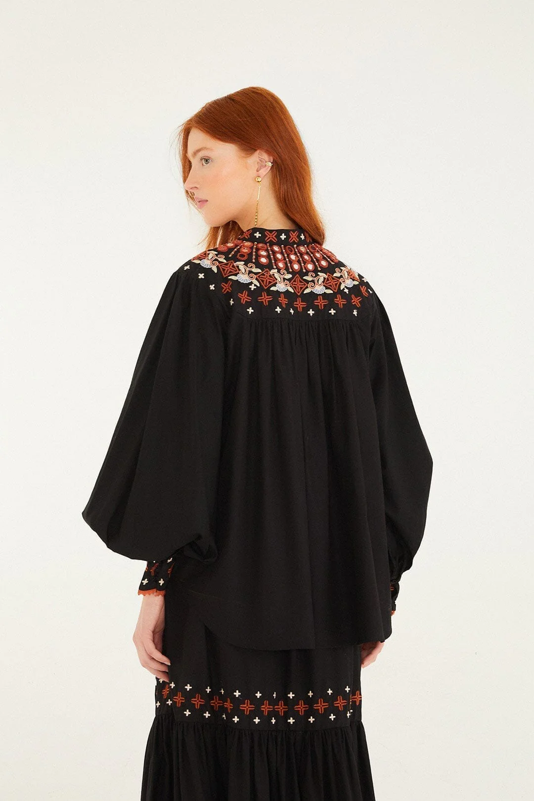 Black Embroidered Buttoned Long Sleeve Shirt - Image 3