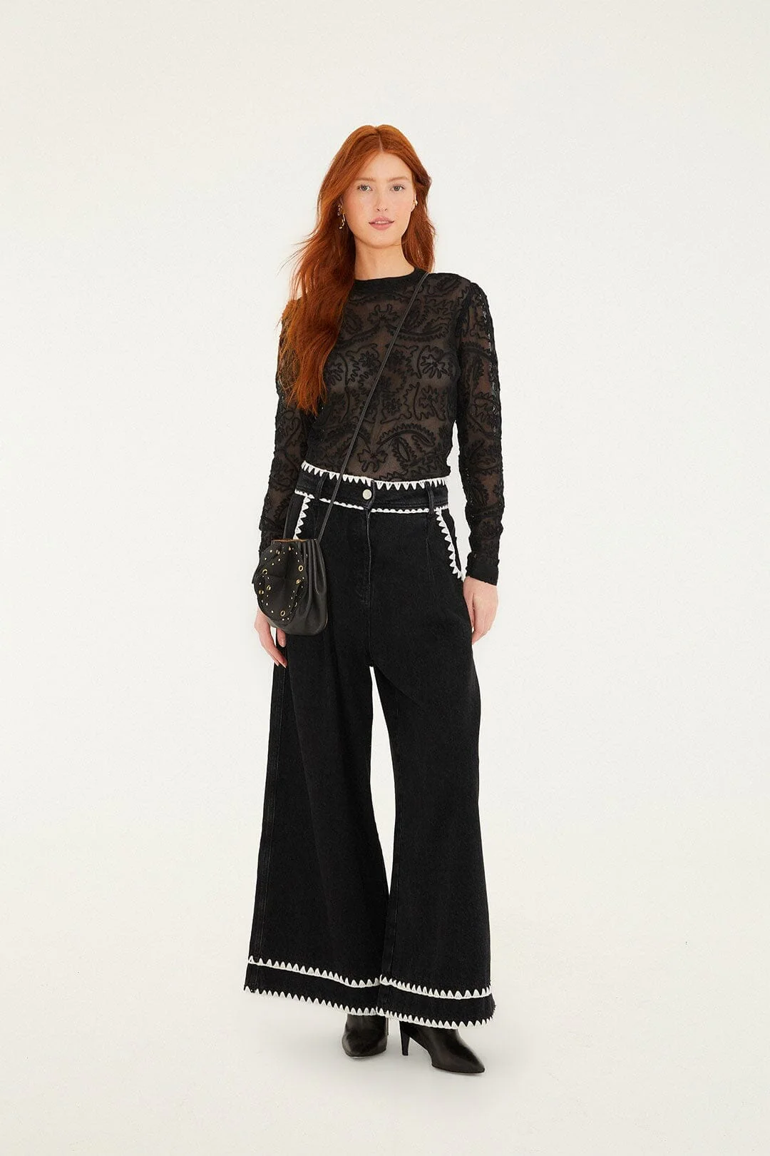 Black Embroidered Long Sleeve Blouse - Image 4