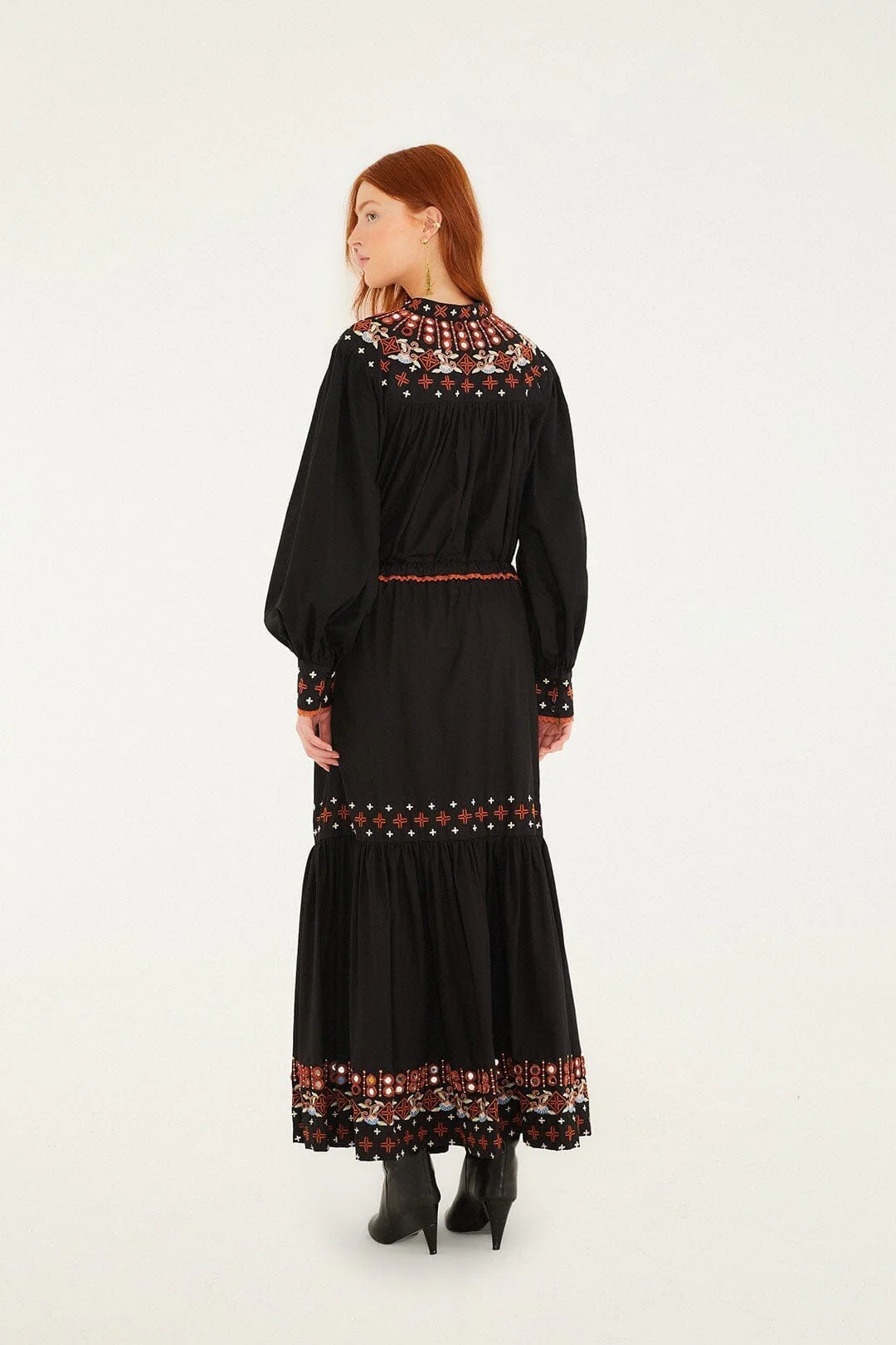 Black Embroidered Tiered Maxi Skirt - Image 3