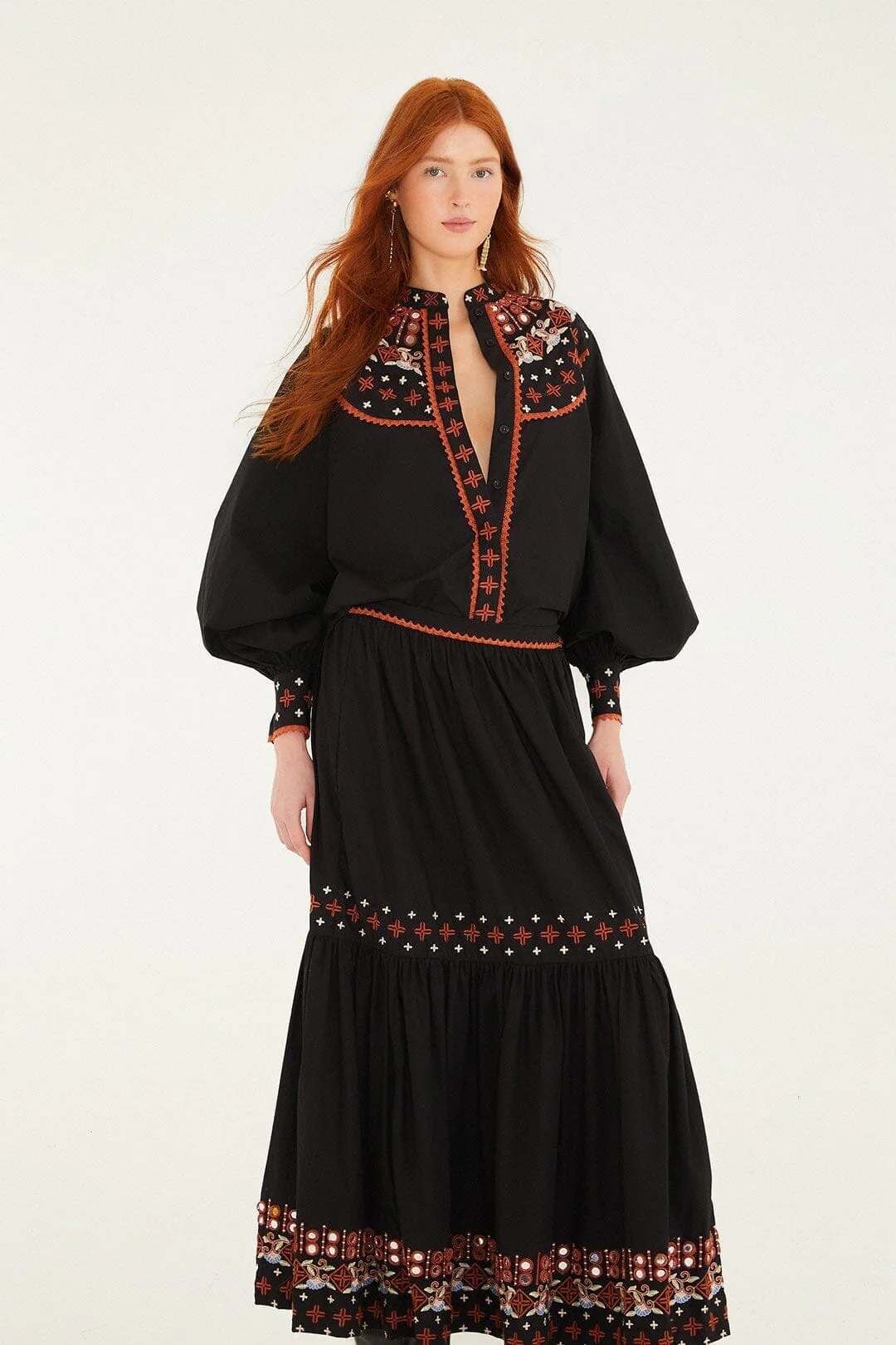 Black Embroidered Tiered Maxi Skirt - Image 4