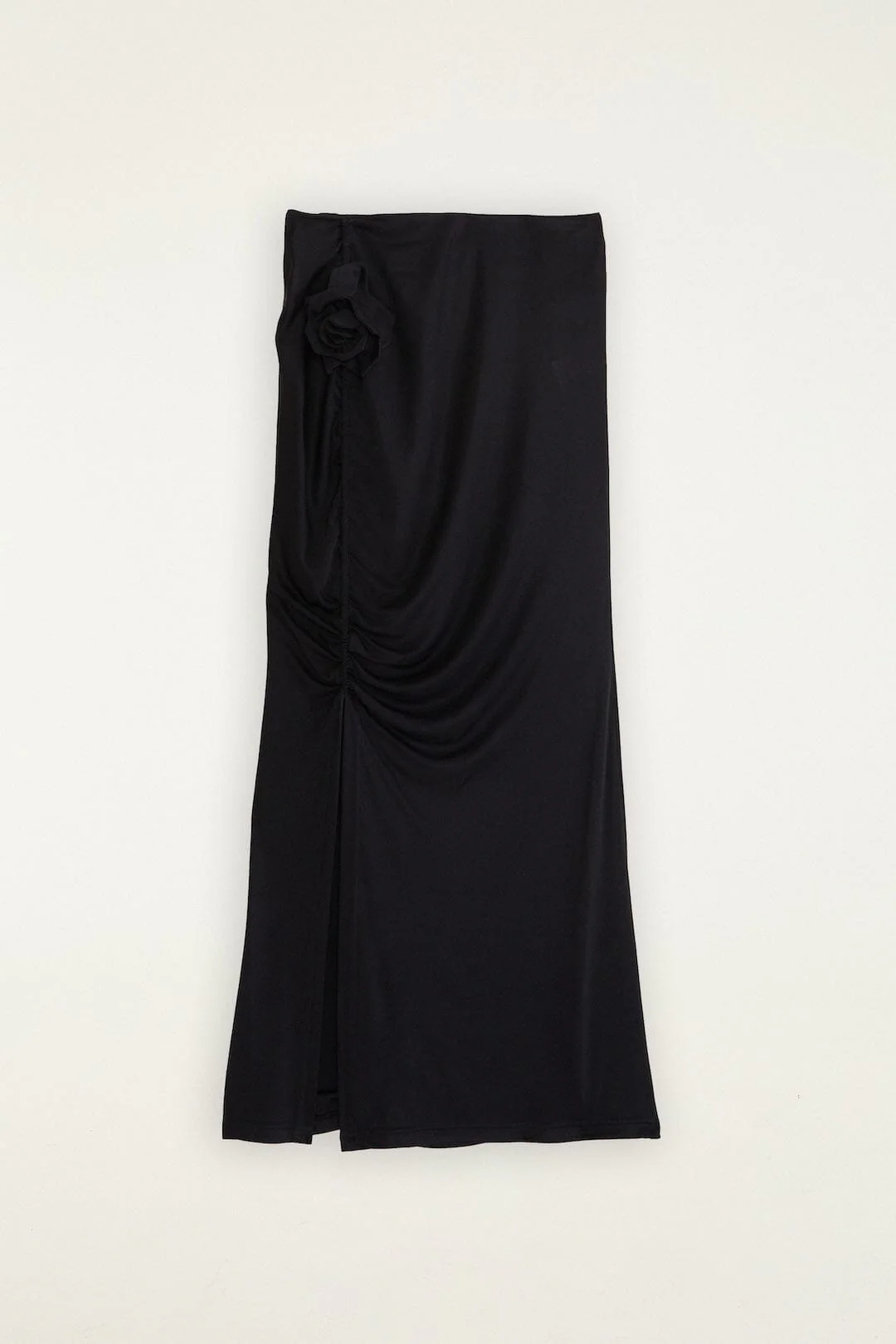 Black Flower Draped Side Slit Midi Skirt - Image 5