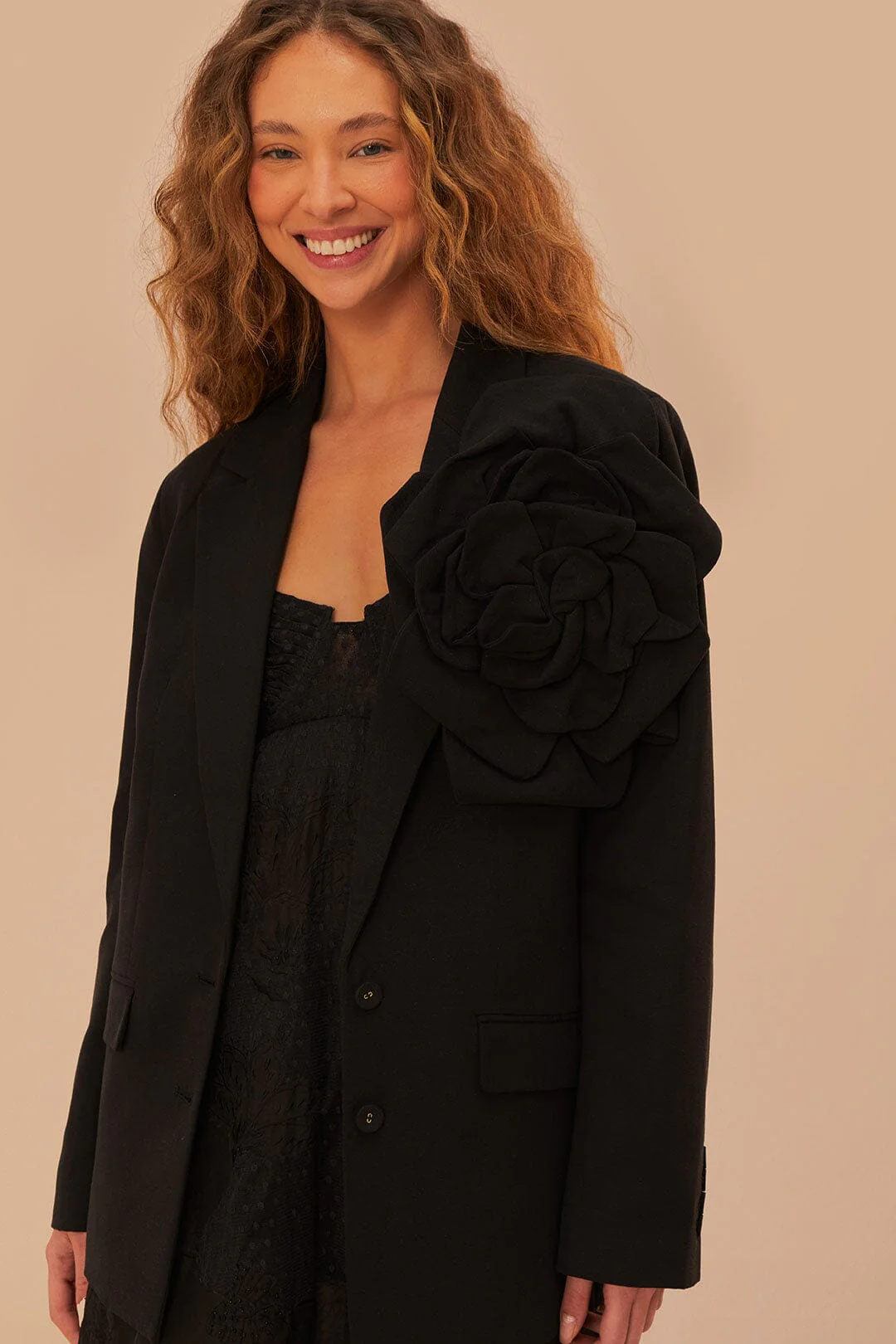 Black Flowered Blazer - Image 2