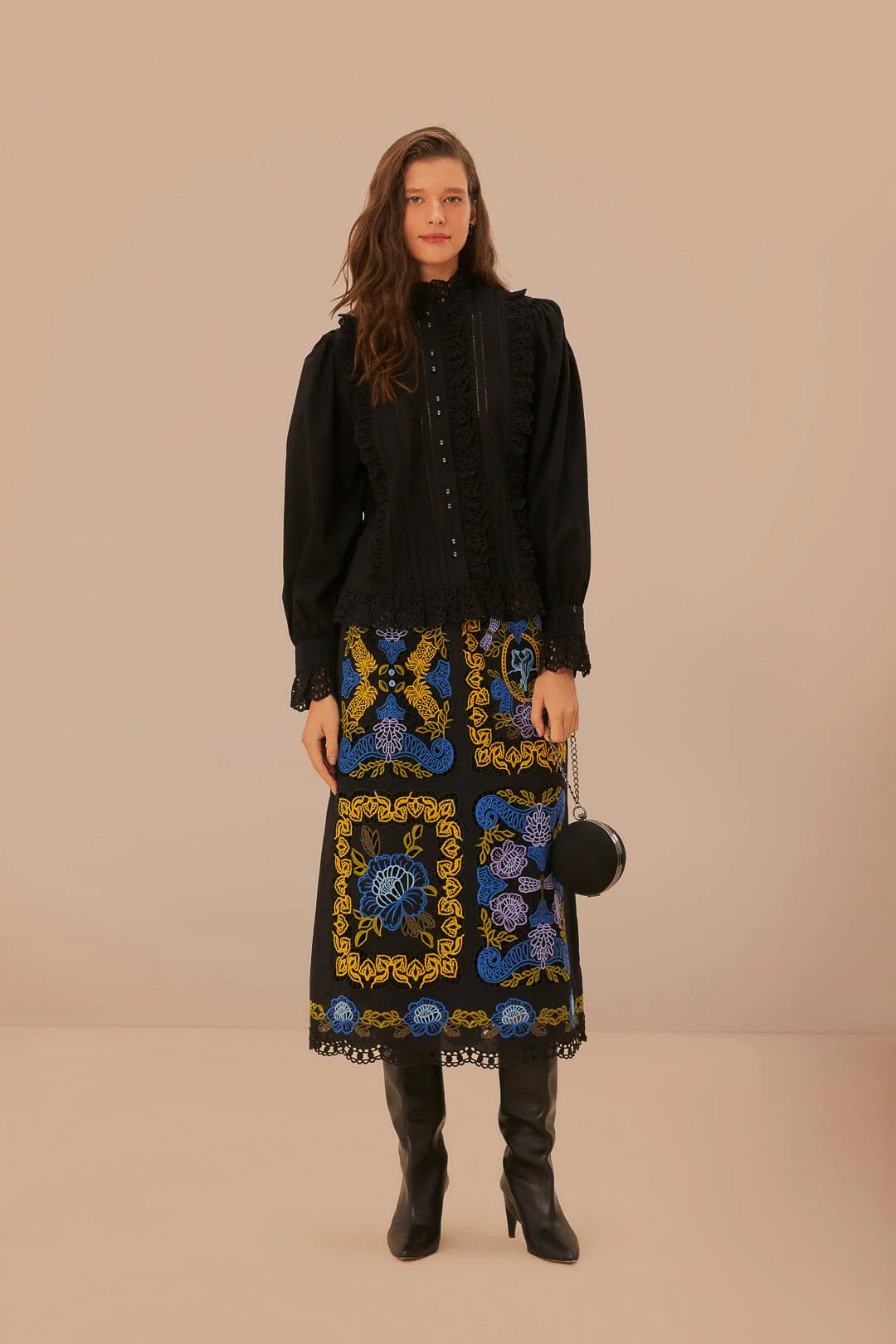 Black Lace And Pleat Blouse - Image 2