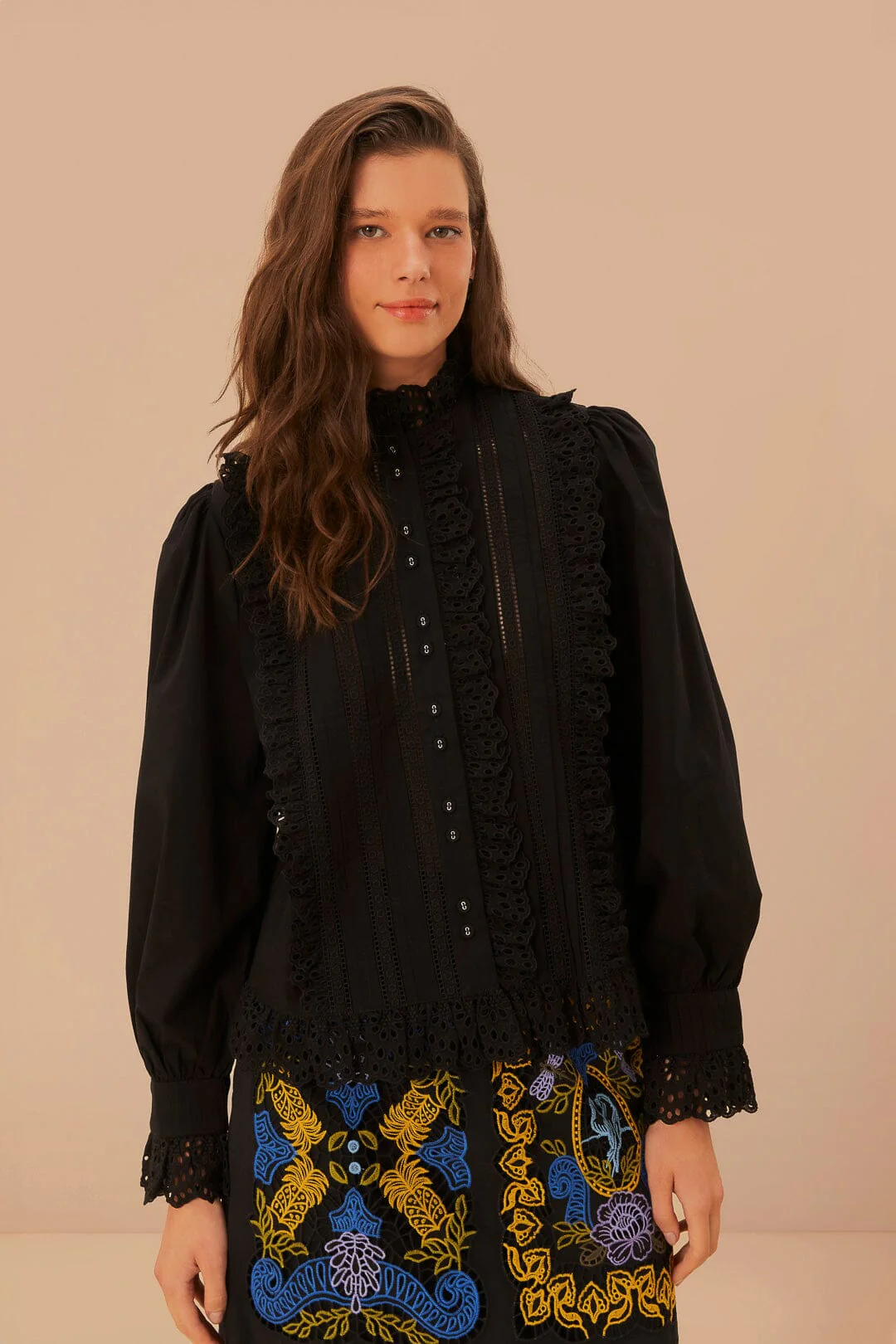 Black Lace And Pleat Blouse - Image 3