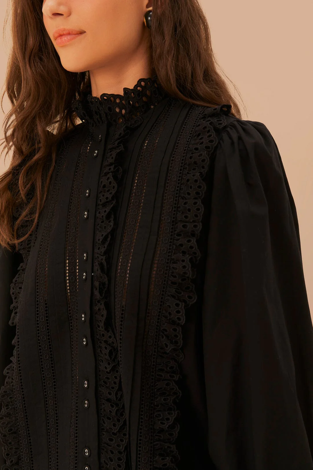 Black Lace And Pleat Blouse - Image 5