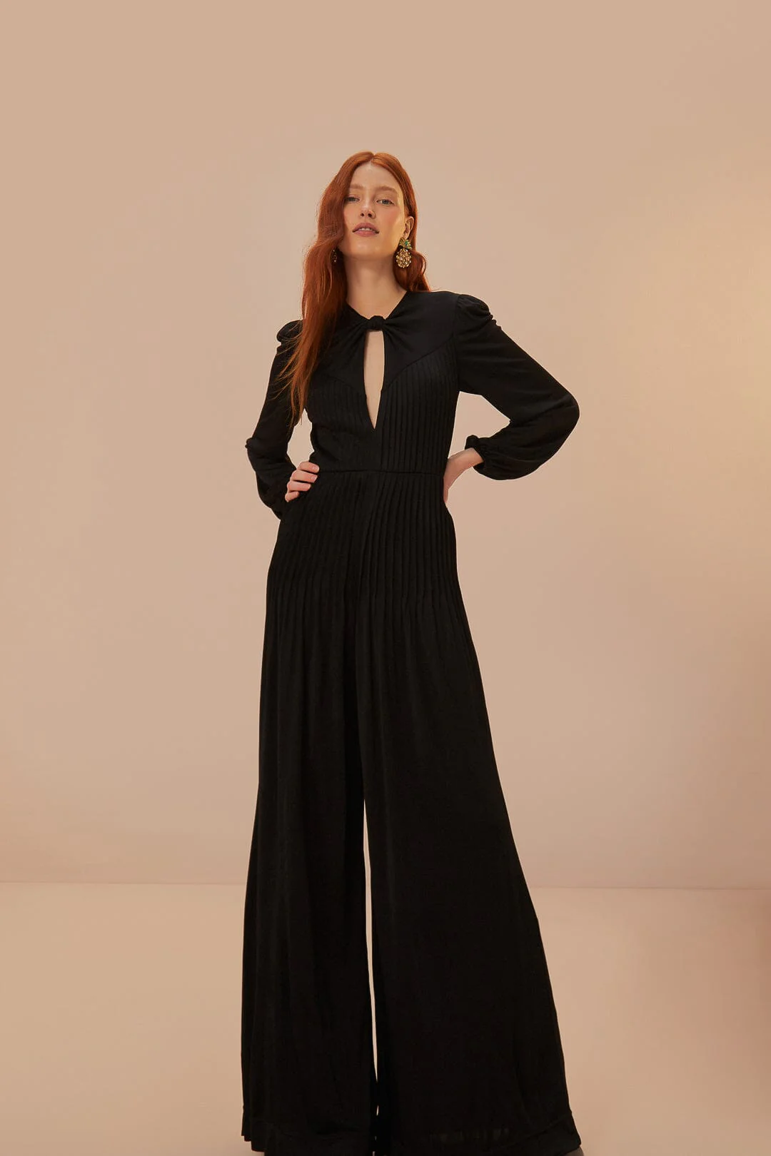 Black Long Sleeve Knot Jumpsuit - Image 3
