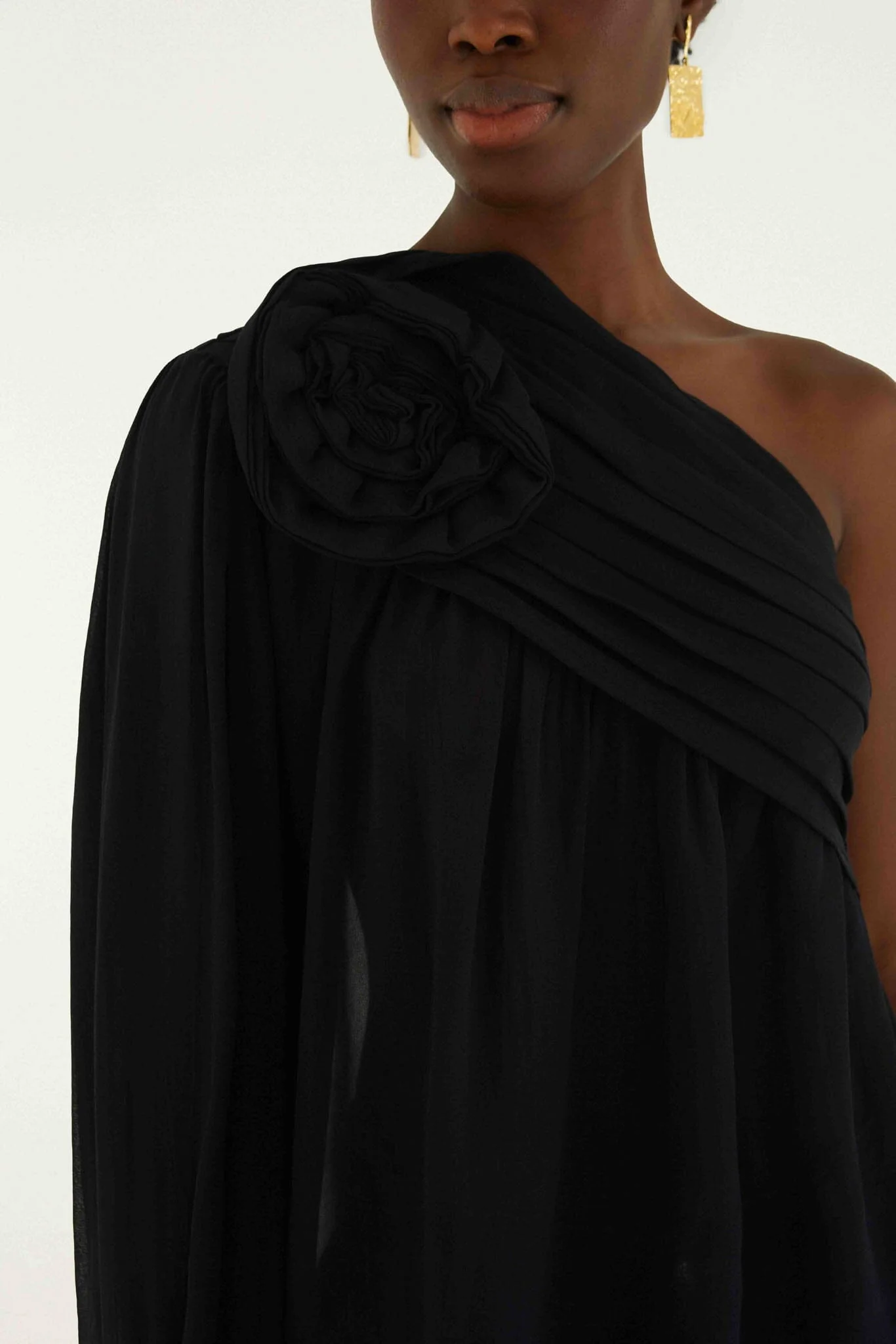 Black Rose One Shoulder Blouse - Image 2