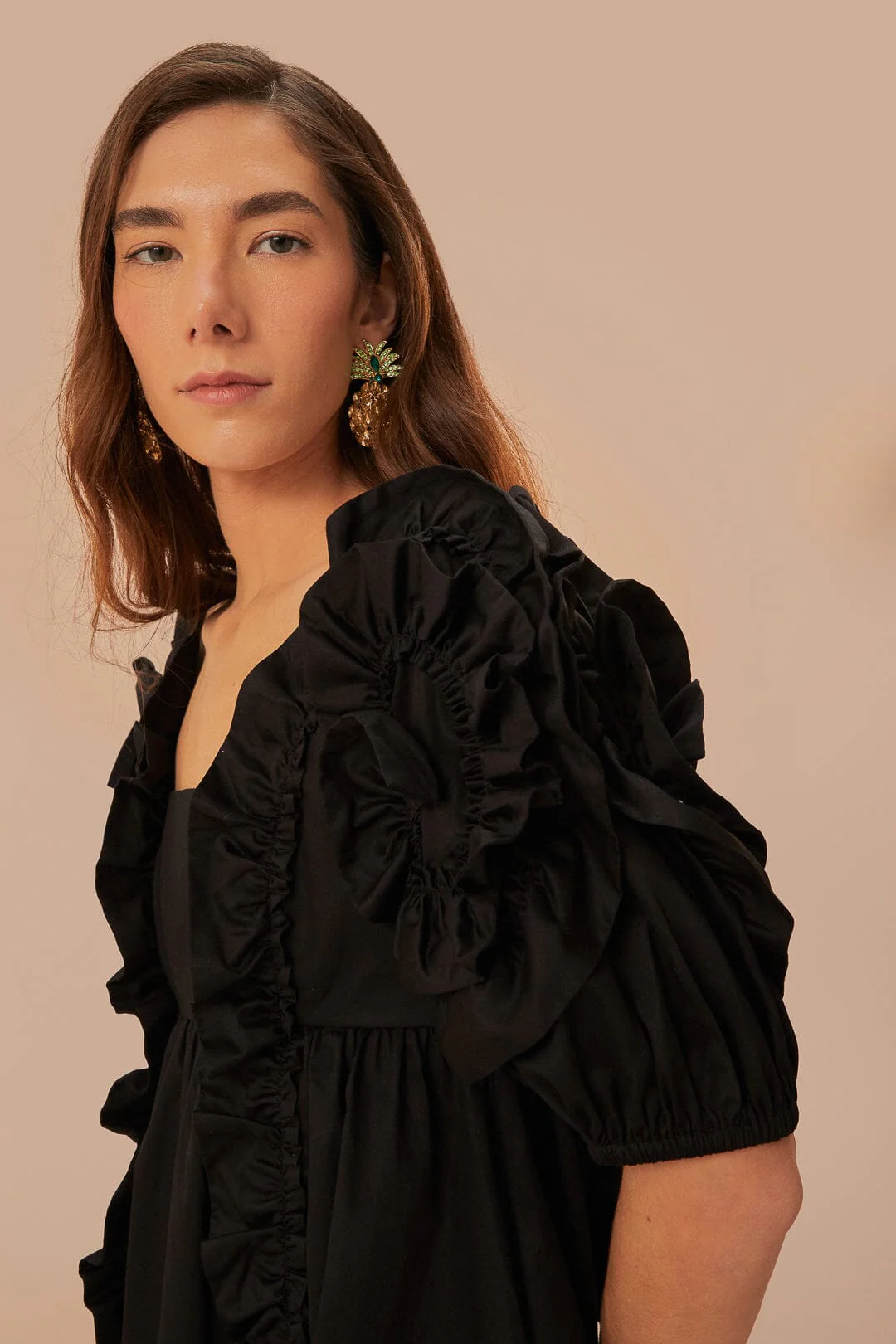 Black Ruffle Short Sleeve Mini Dress - Image 3