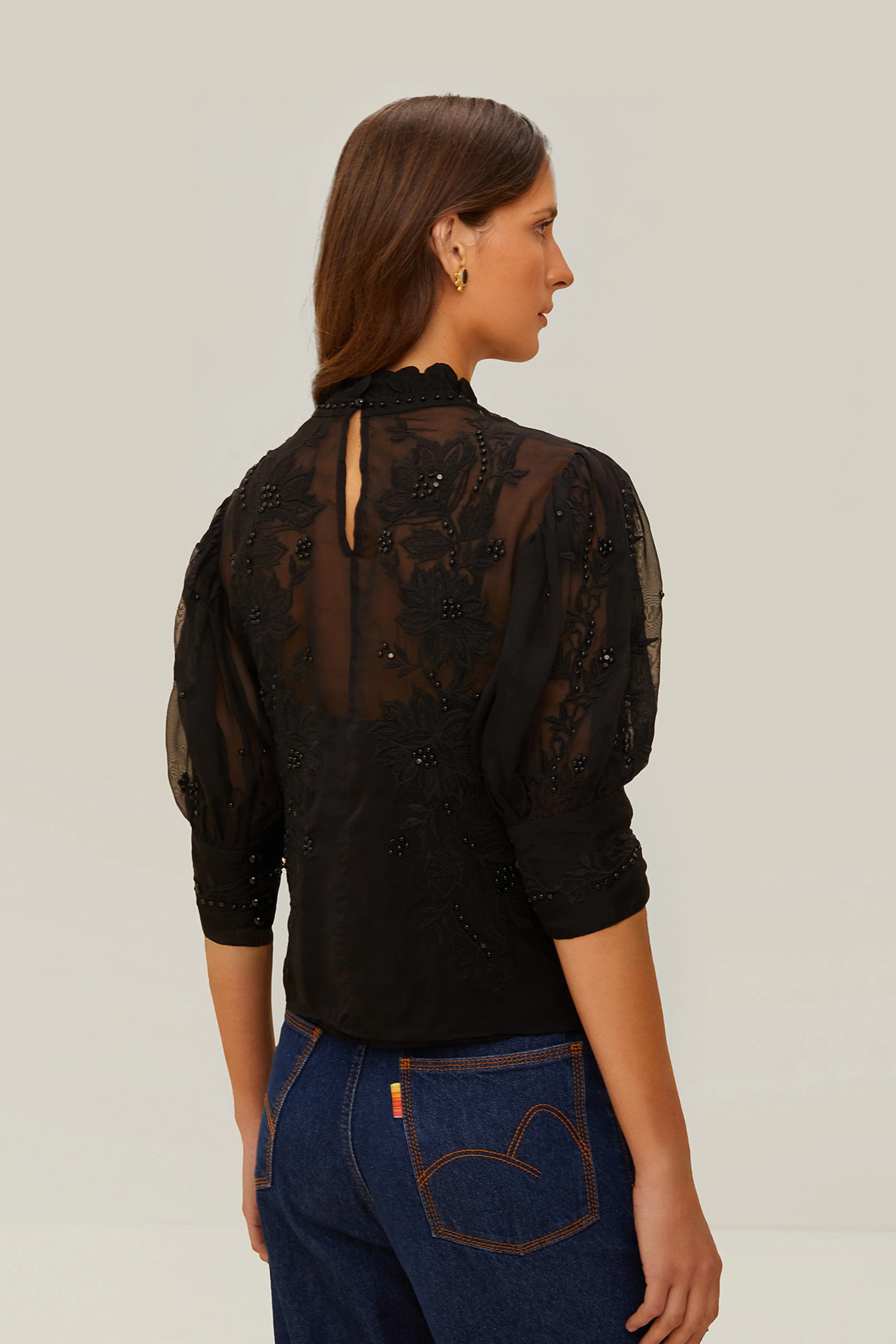 Black Short Sleeve Blouse - Image 3