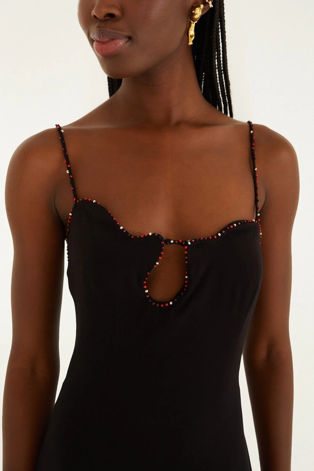 Black Beaded Neckline Sleeveless Midi Dress - Image 2