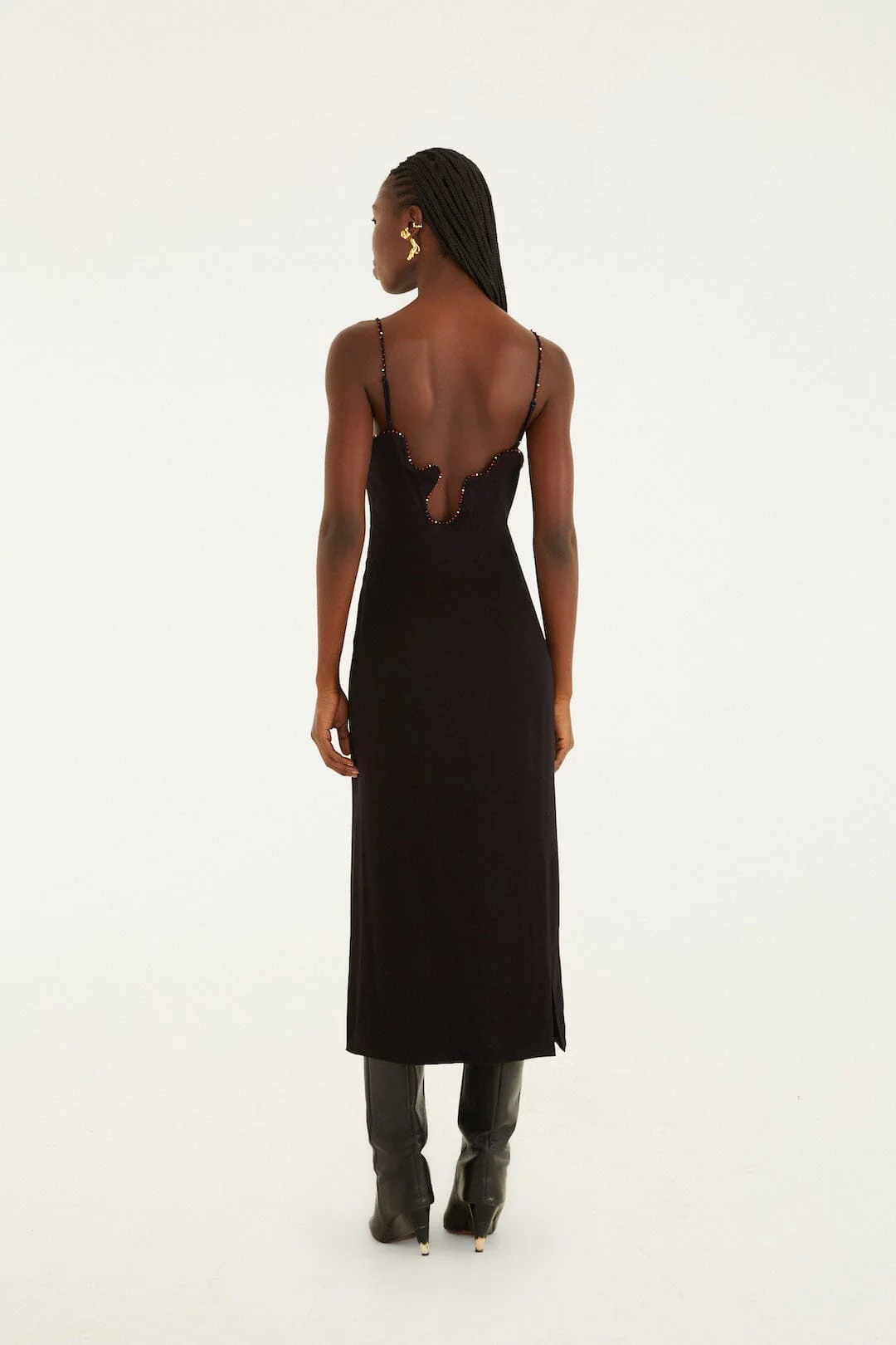 Black Beaded Neckline Sleeveless Midi Dress - Image 3