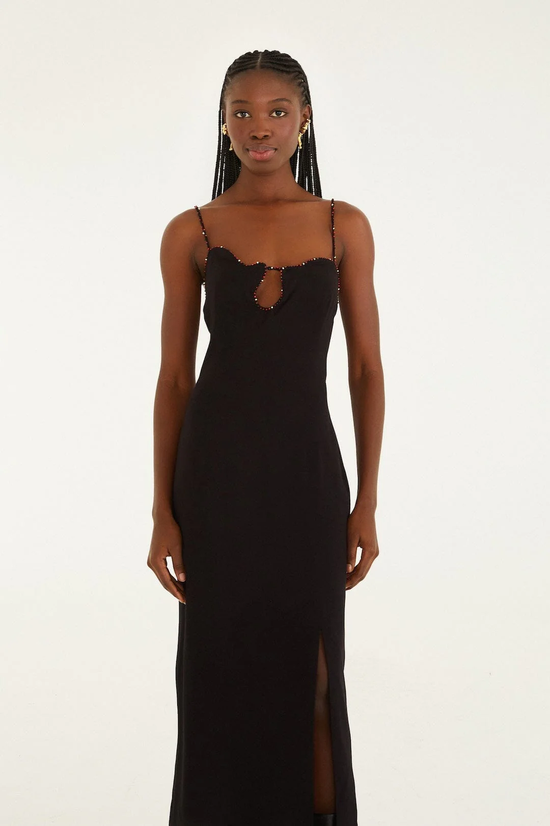 Black Beaded Neckline Sleeveless Midi Dress - Image 4