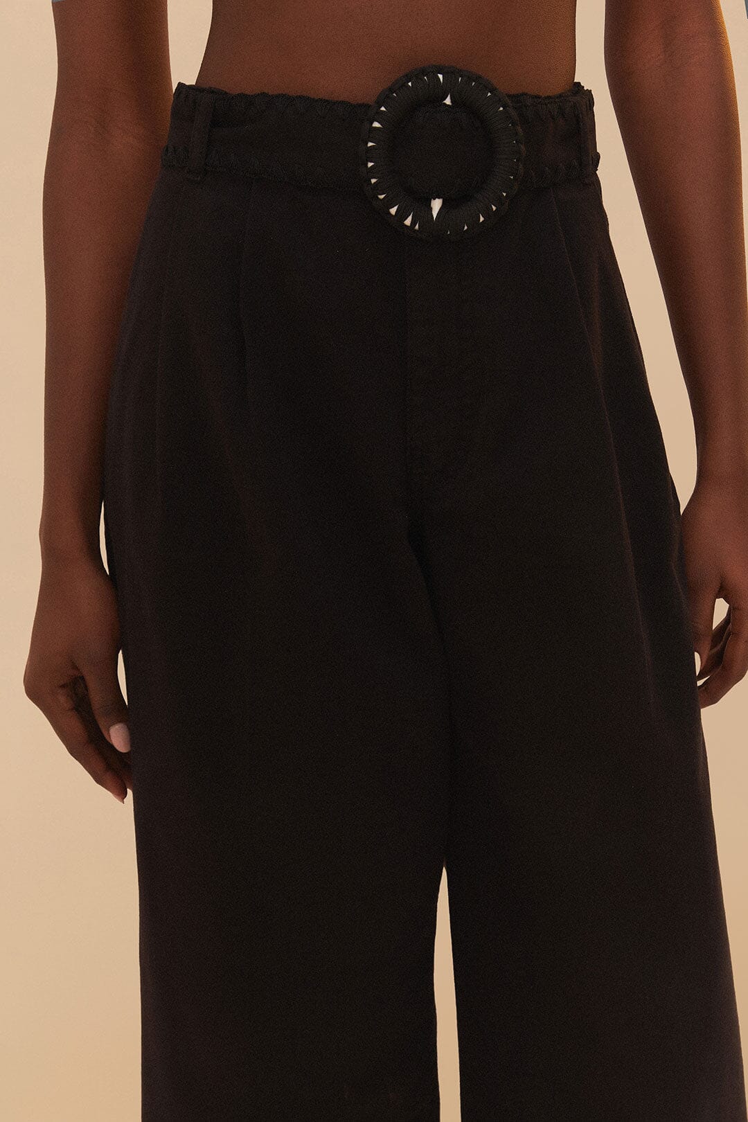 Black Twill Belted Wide Pants - Image 5