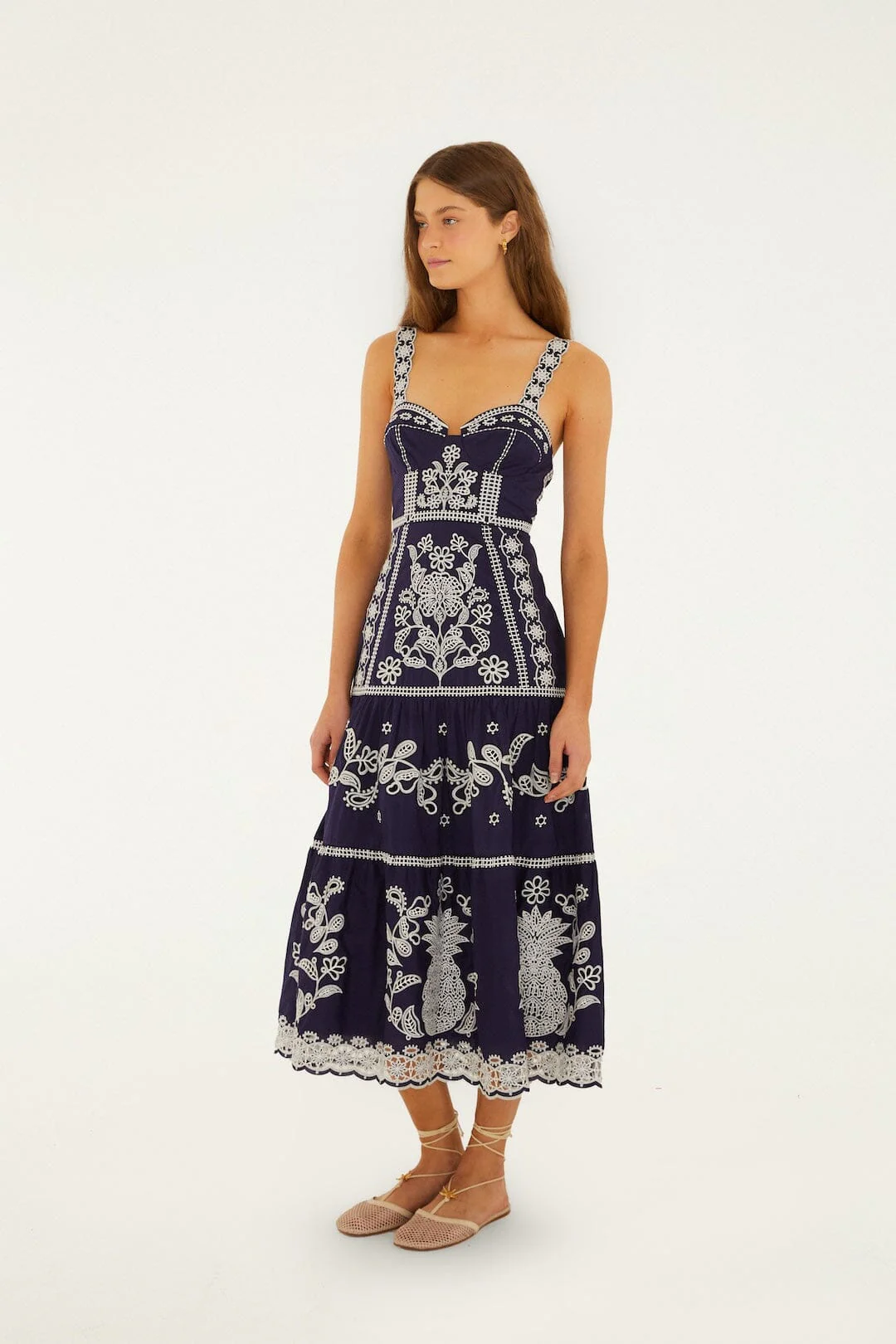 Blue Richelieu Embroidered Organic Cotton Midi Dress - Image 4