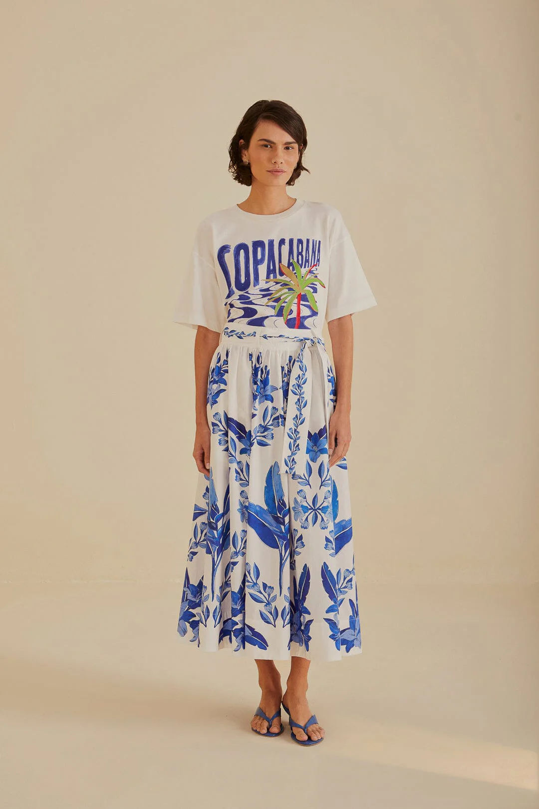 Off-White Blue Yard Organic Cotton Midi Skirt - Image 3