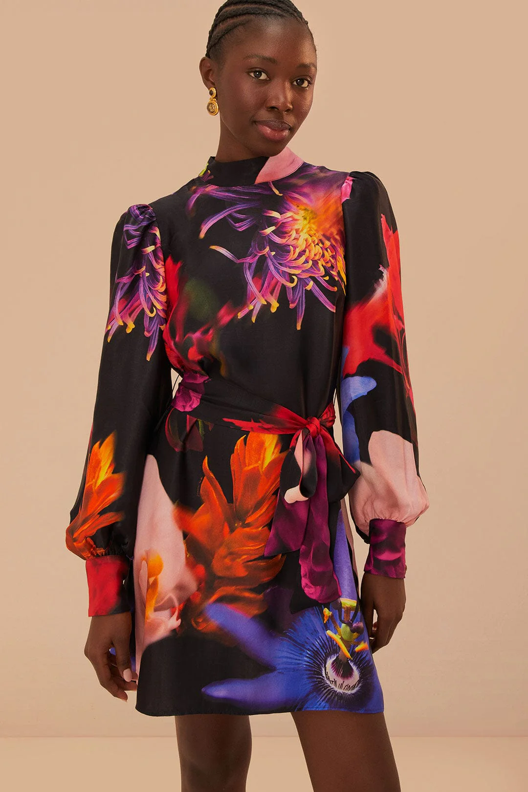 Blurry Floral Black Mini Dress - Image 2