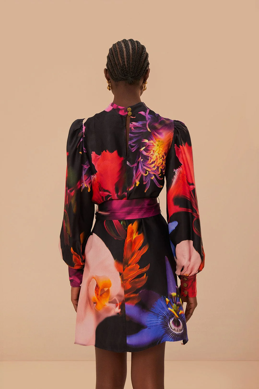 Blurry Floral Black Mini Dress - Image 4