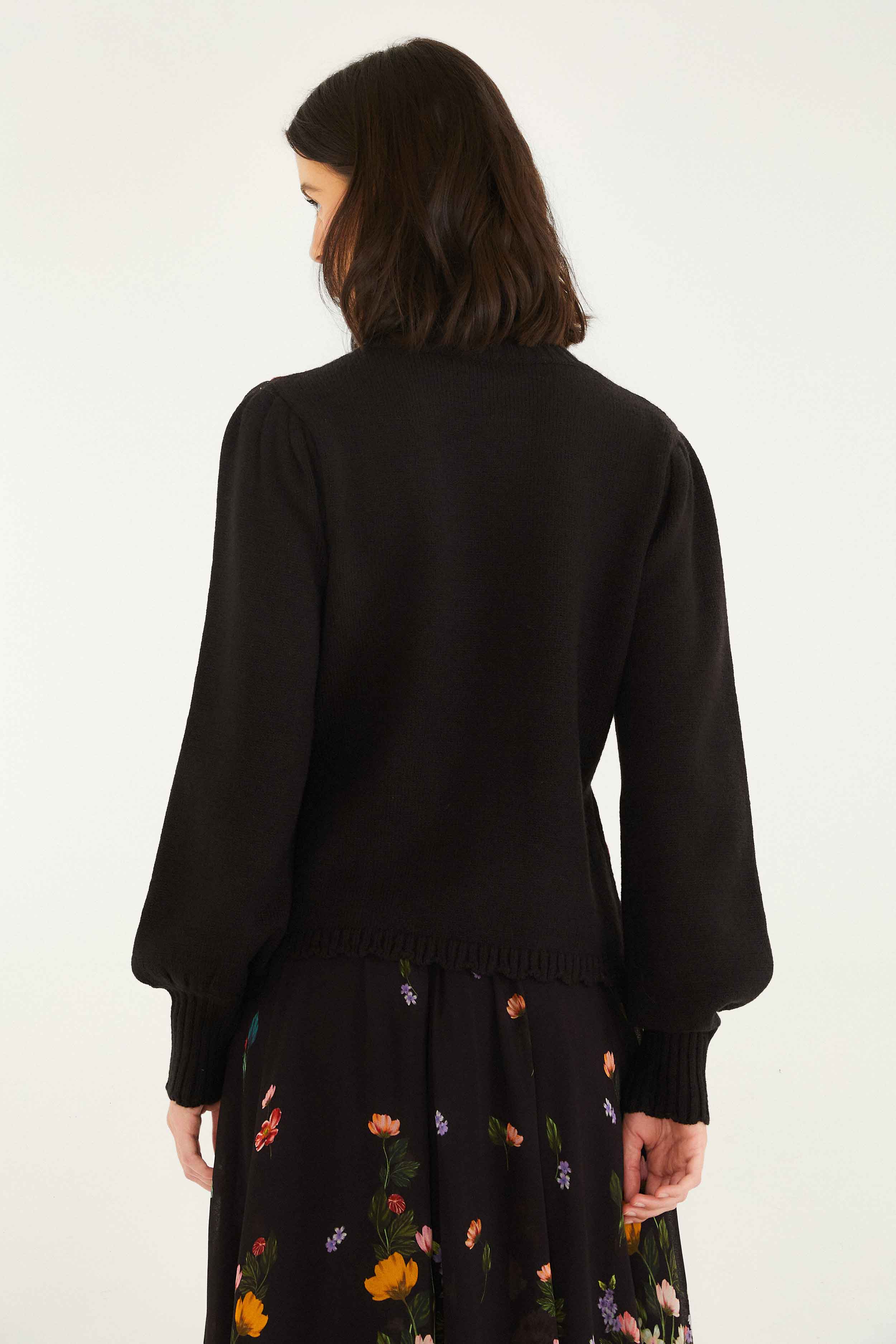Black Bold Colorful Flower Embroidered Knit Sweater - Image 5