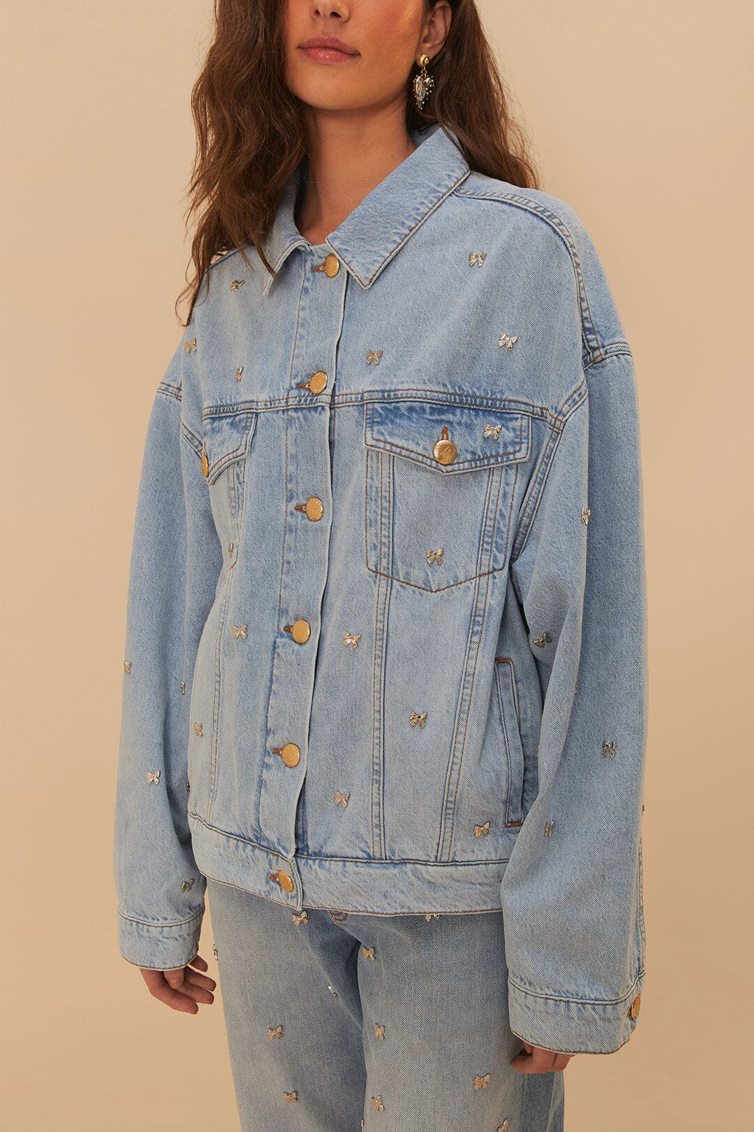 Bows Embroidery Denim Jacket - Image 3
